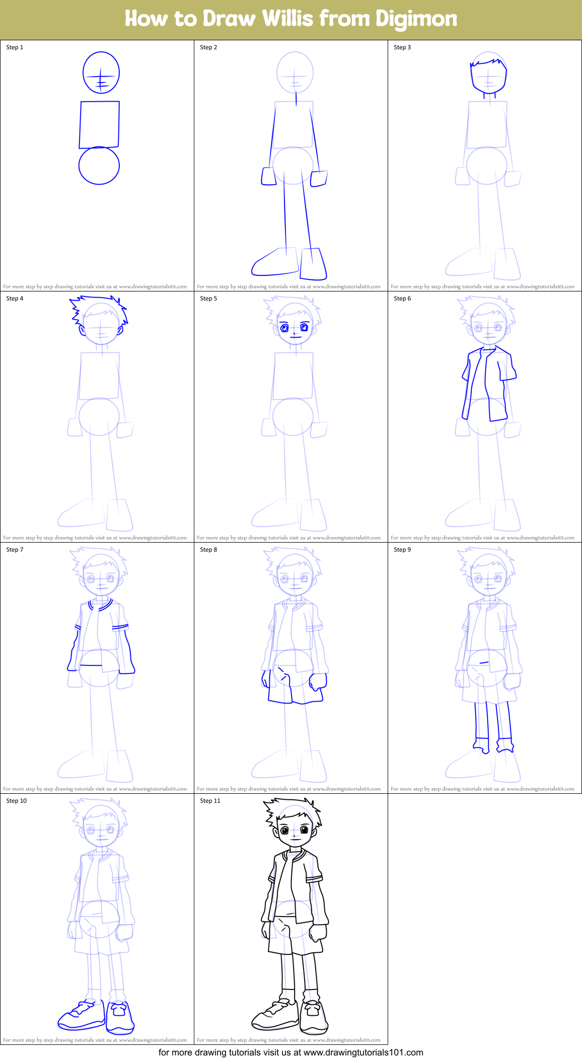 How to Draw Willis from Digimon Printable Step by Step