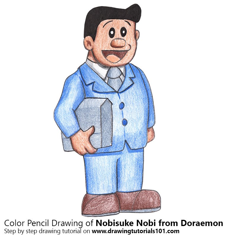 How to Draw Nobisuke Nobi from Doraemon by Color Pencils