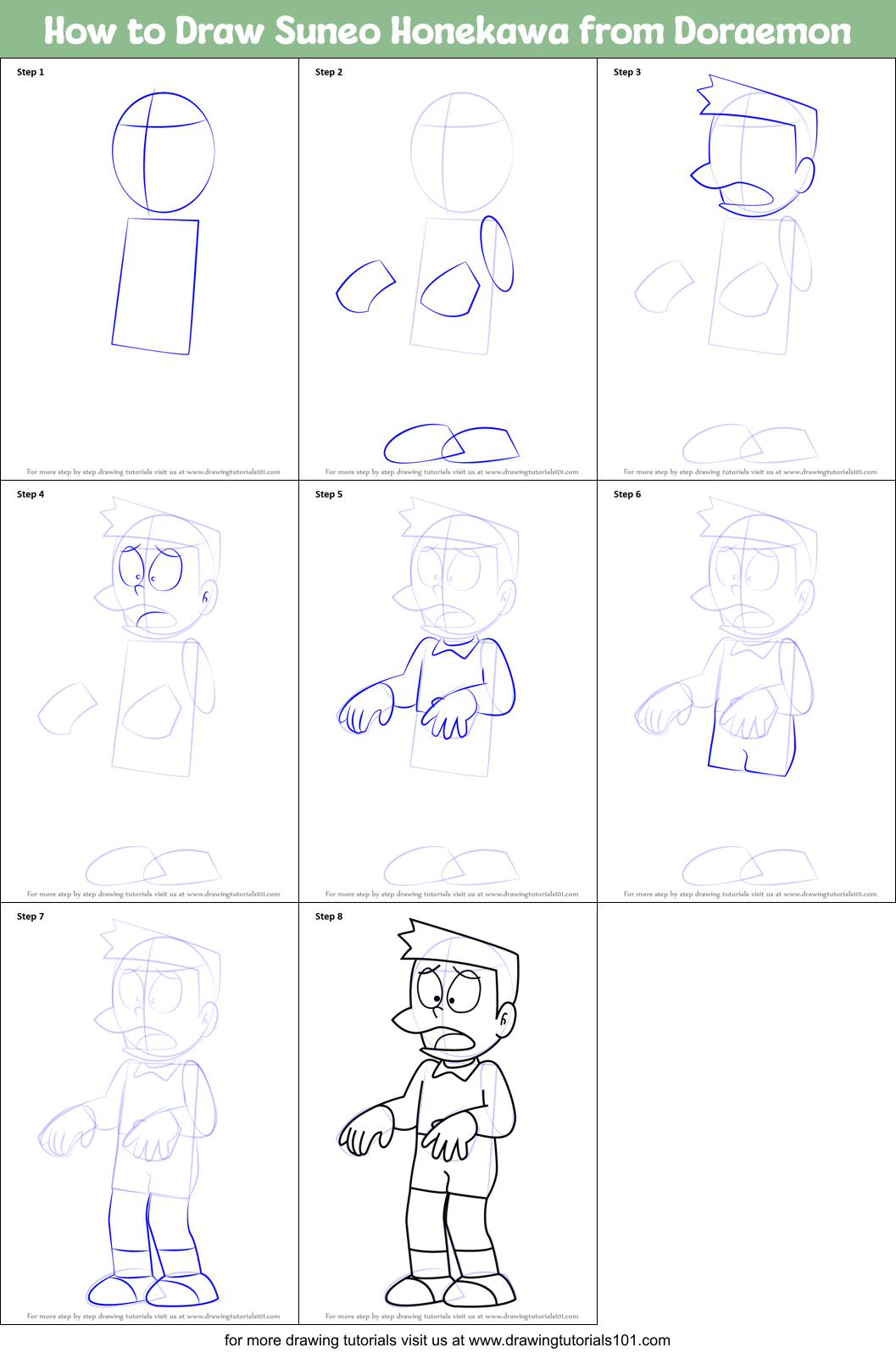 How to Draw Suneo Honekawa from Doraemon Printable Step by Step