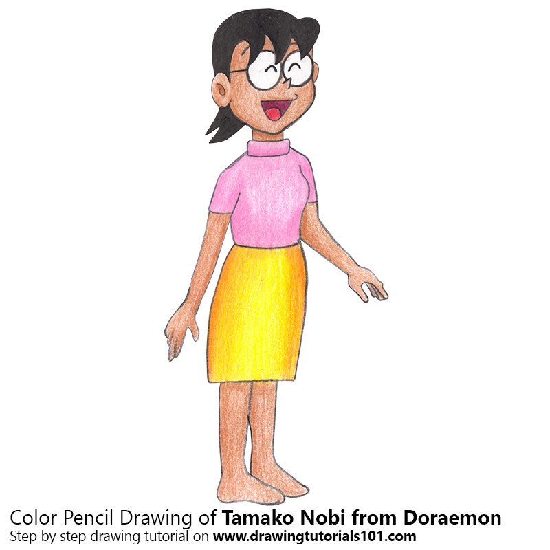 How to Draw Tamako Nobi from Doraemon by Color Pencils