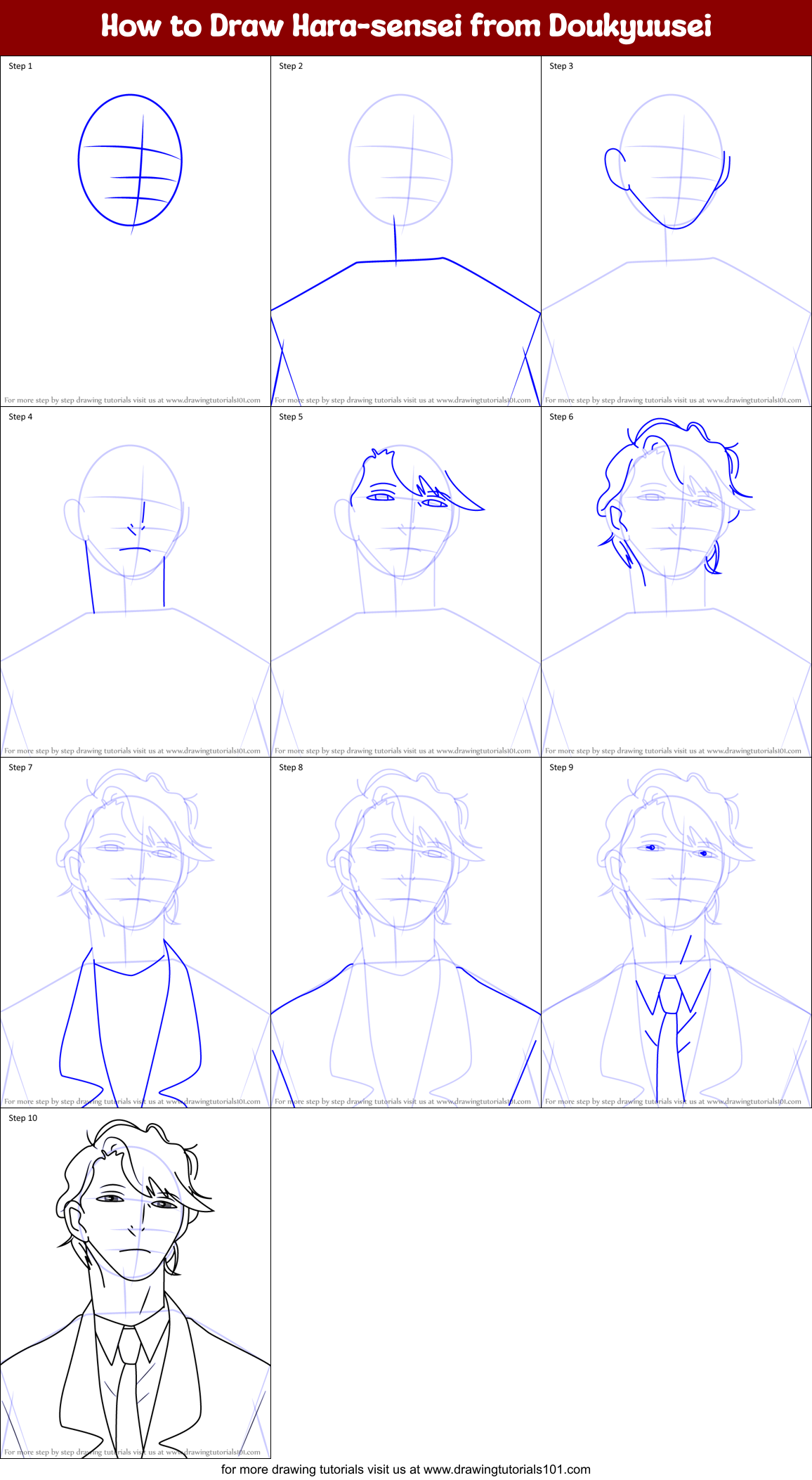 How to Draw Hara-sensei from Doukyuusei Printable Step by Step