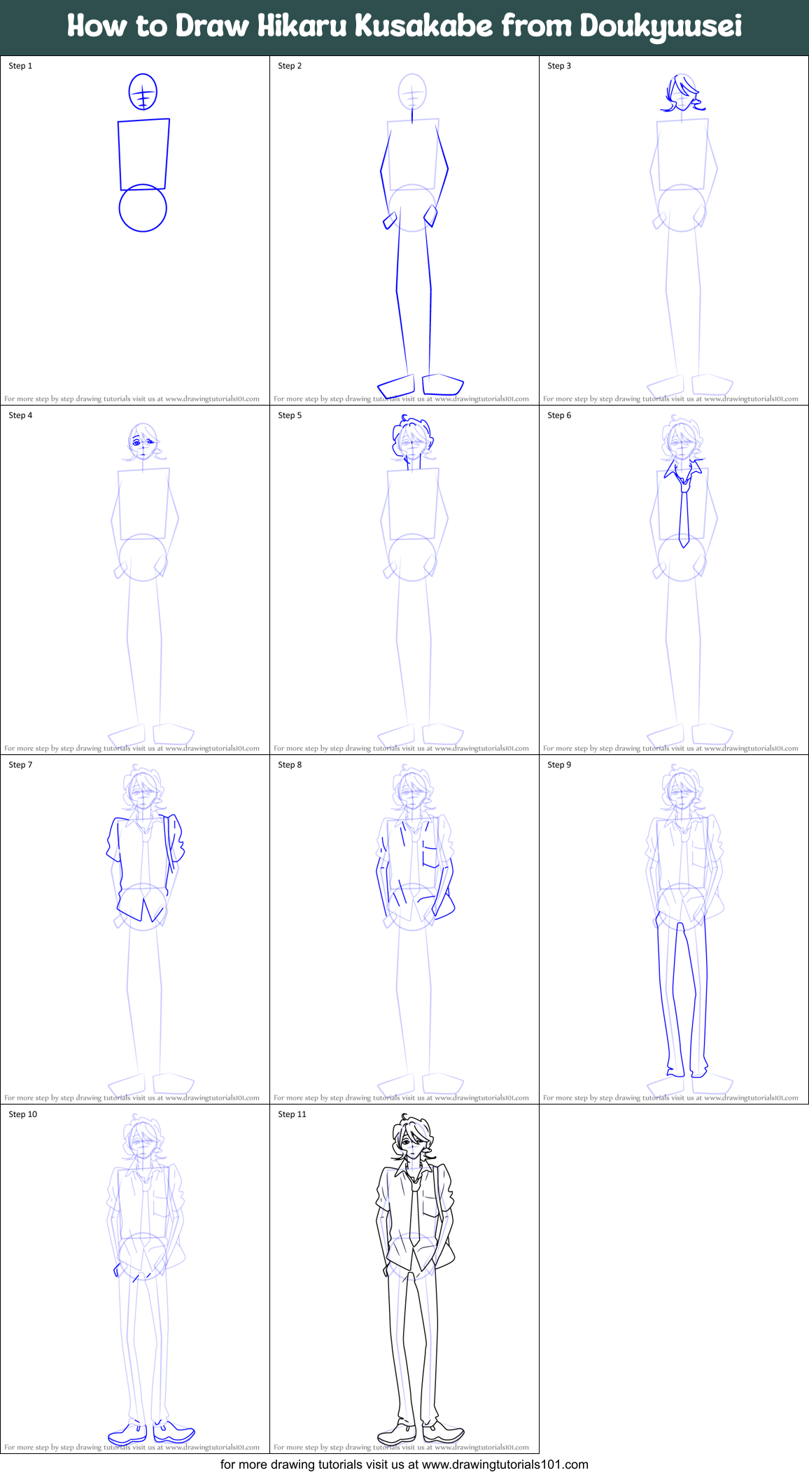 How to Draw Hikaru Kusakabe from Doukyuusei Printable Step by Step