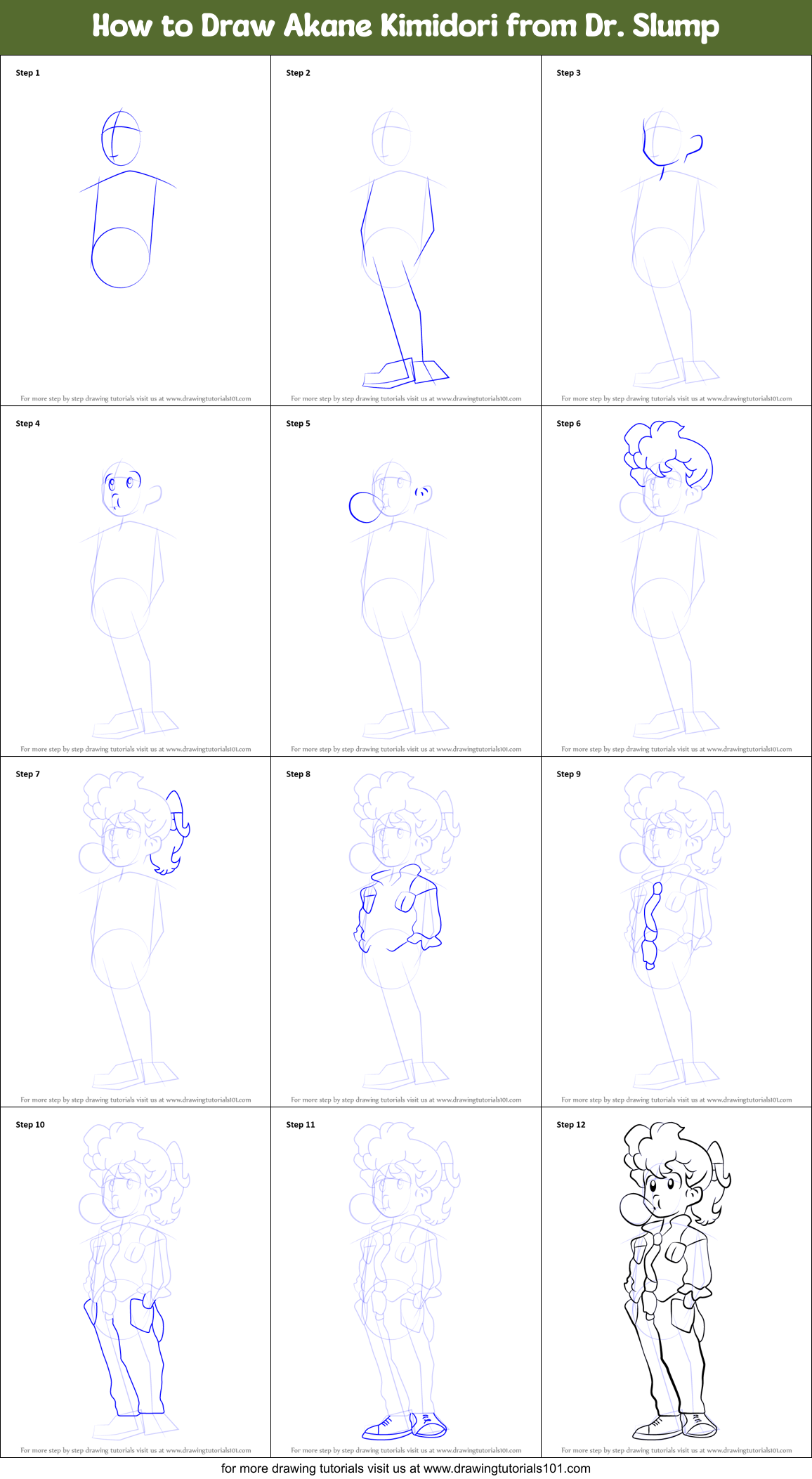 How to Draw Akane Kimidori from Dr. Slump Printable Step by Step