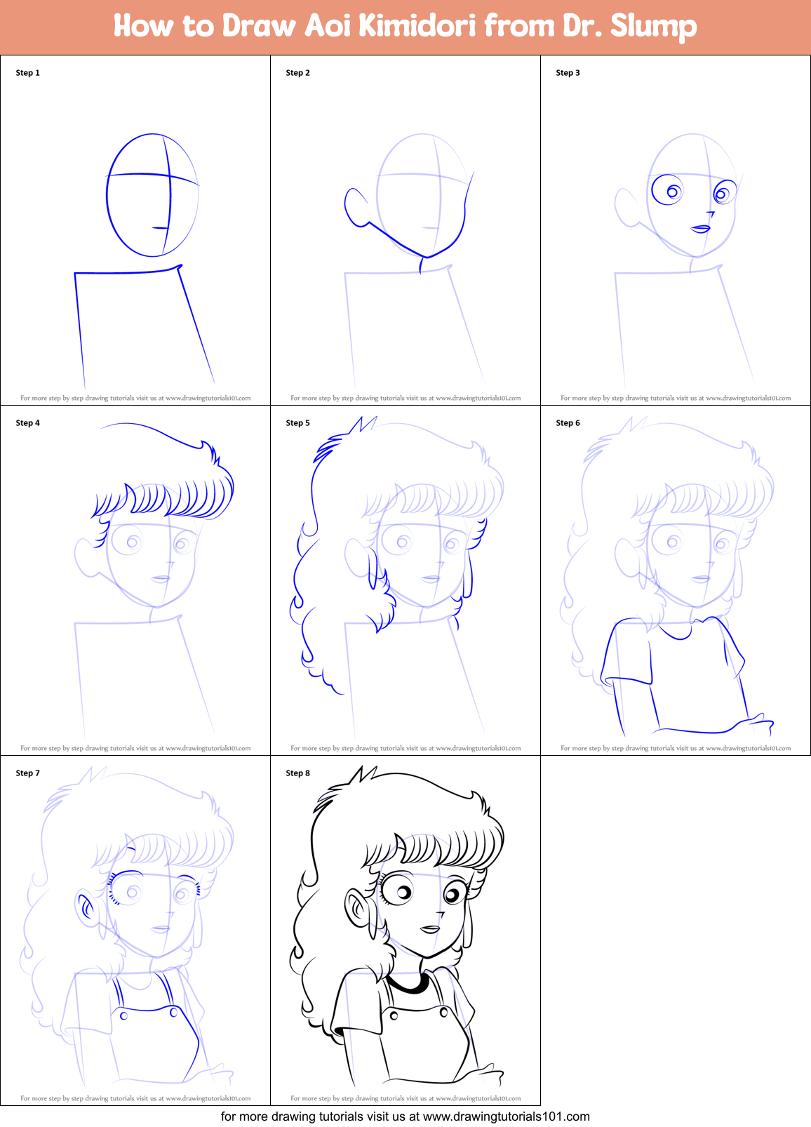 How to Draw Aoi Kimidori from Dr. Slump Printable Step by Step