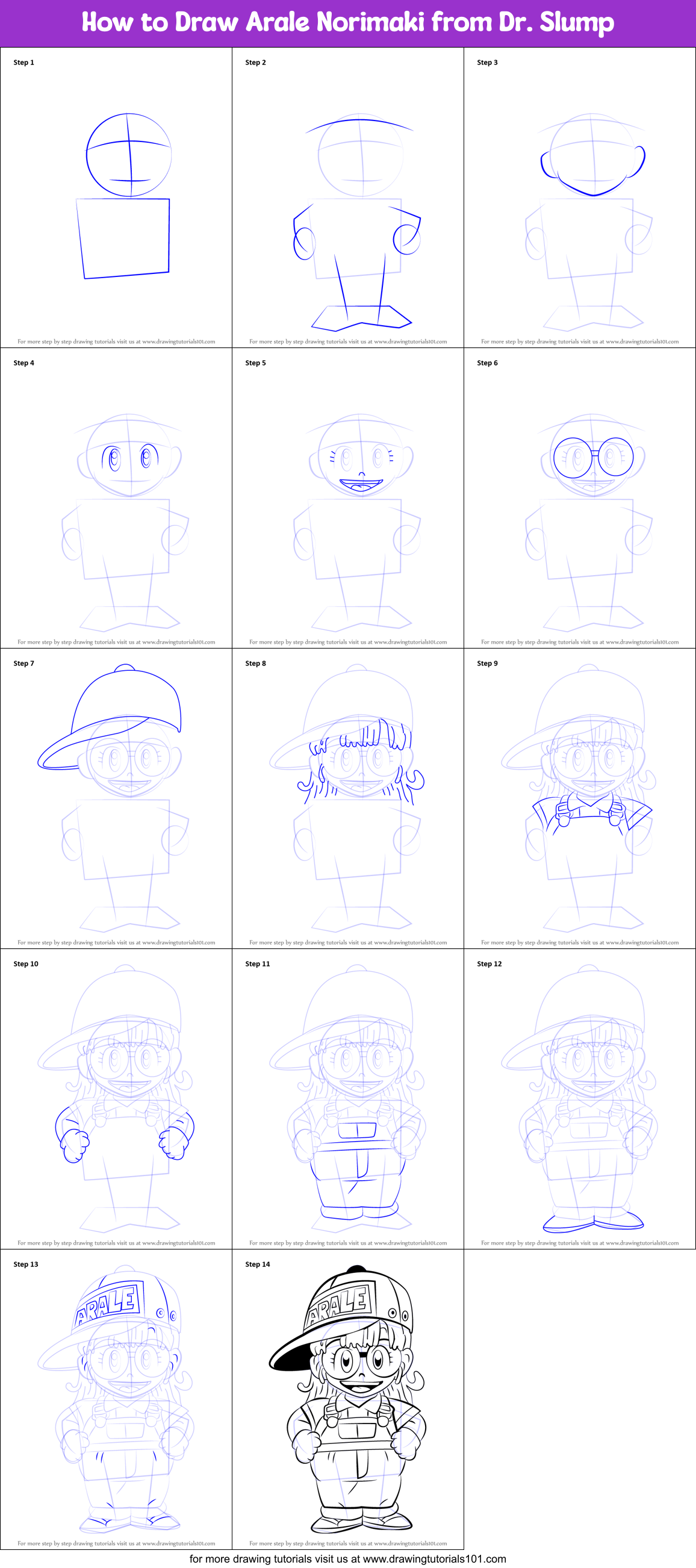 How to Draw Arale Norimaki from Dr. Slump Printable Step by Step