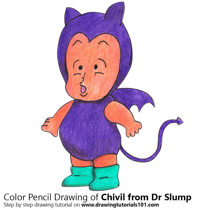 How to Draw Chivil from Dr. Slump by Color Pencils