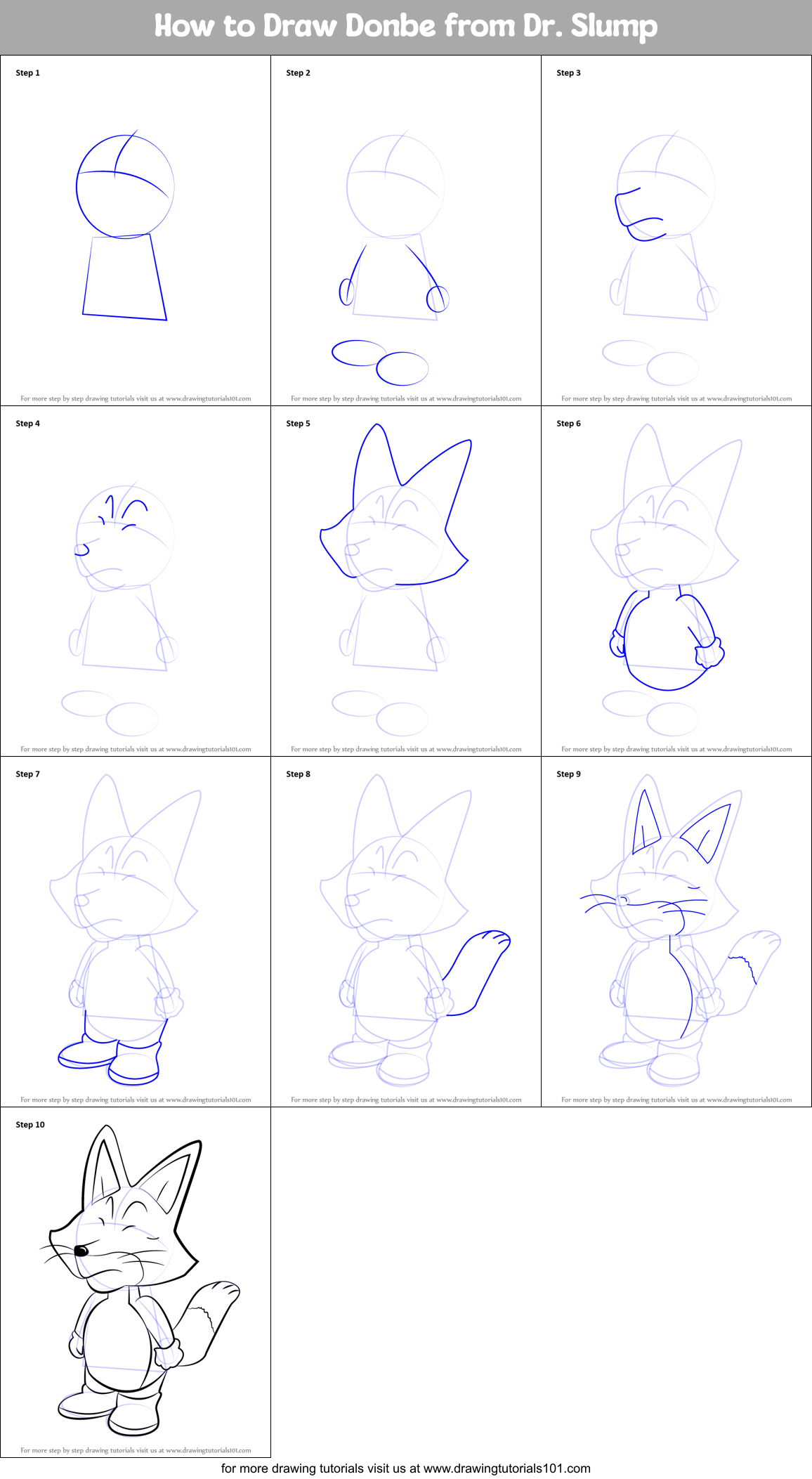 How to Draw Donbe from Dr. Slump Printable Step by Step