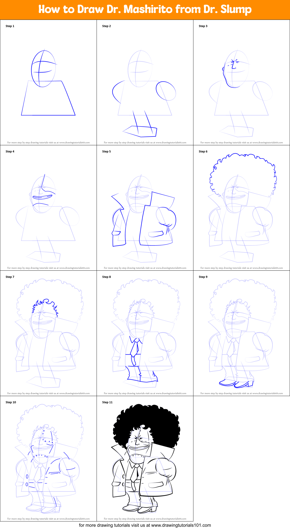 How to Draw Dr. Mashirito from Dr. Slump Printable Step by Step