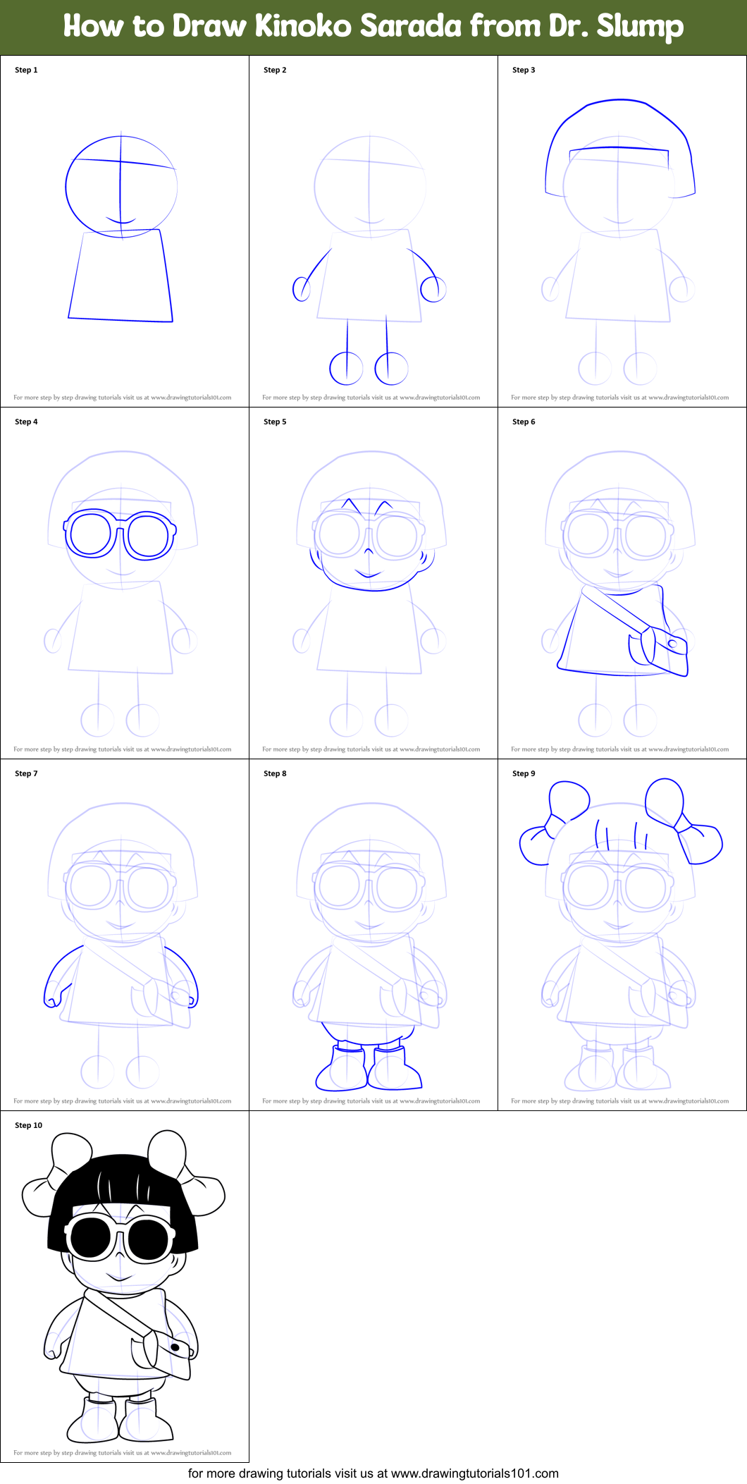 How to Draw Kinoko Sarada from Dr. Slump Printable Step by Step