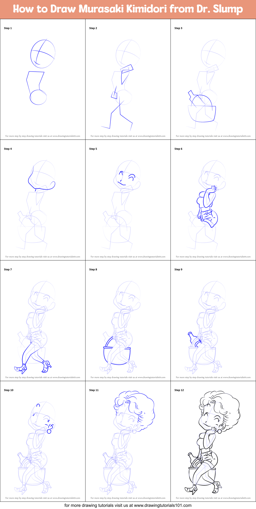 How to Draw Murasaki Kimidori from Dr. Slump Printable Step by Step