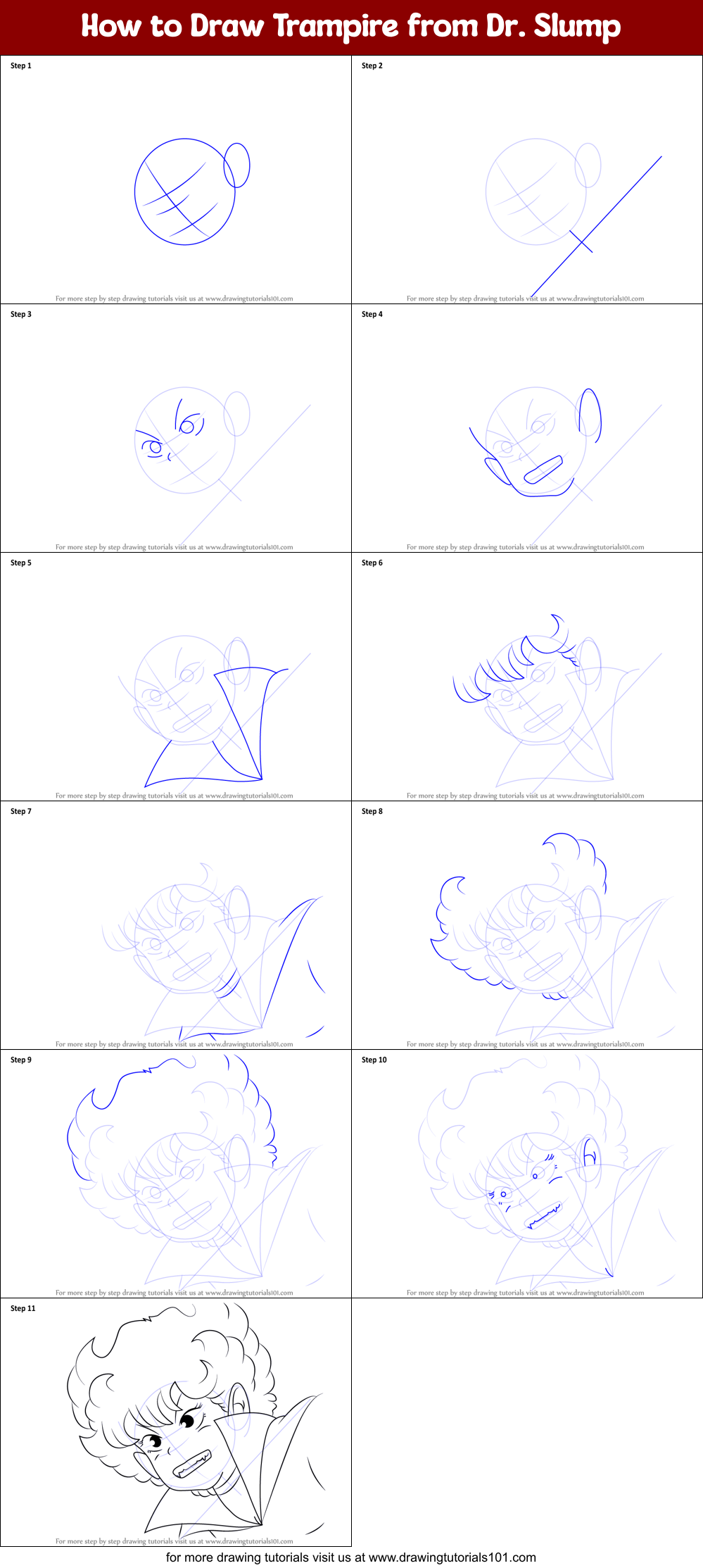 How to Draw Trampire from Dr. Slump Printable Step by Step