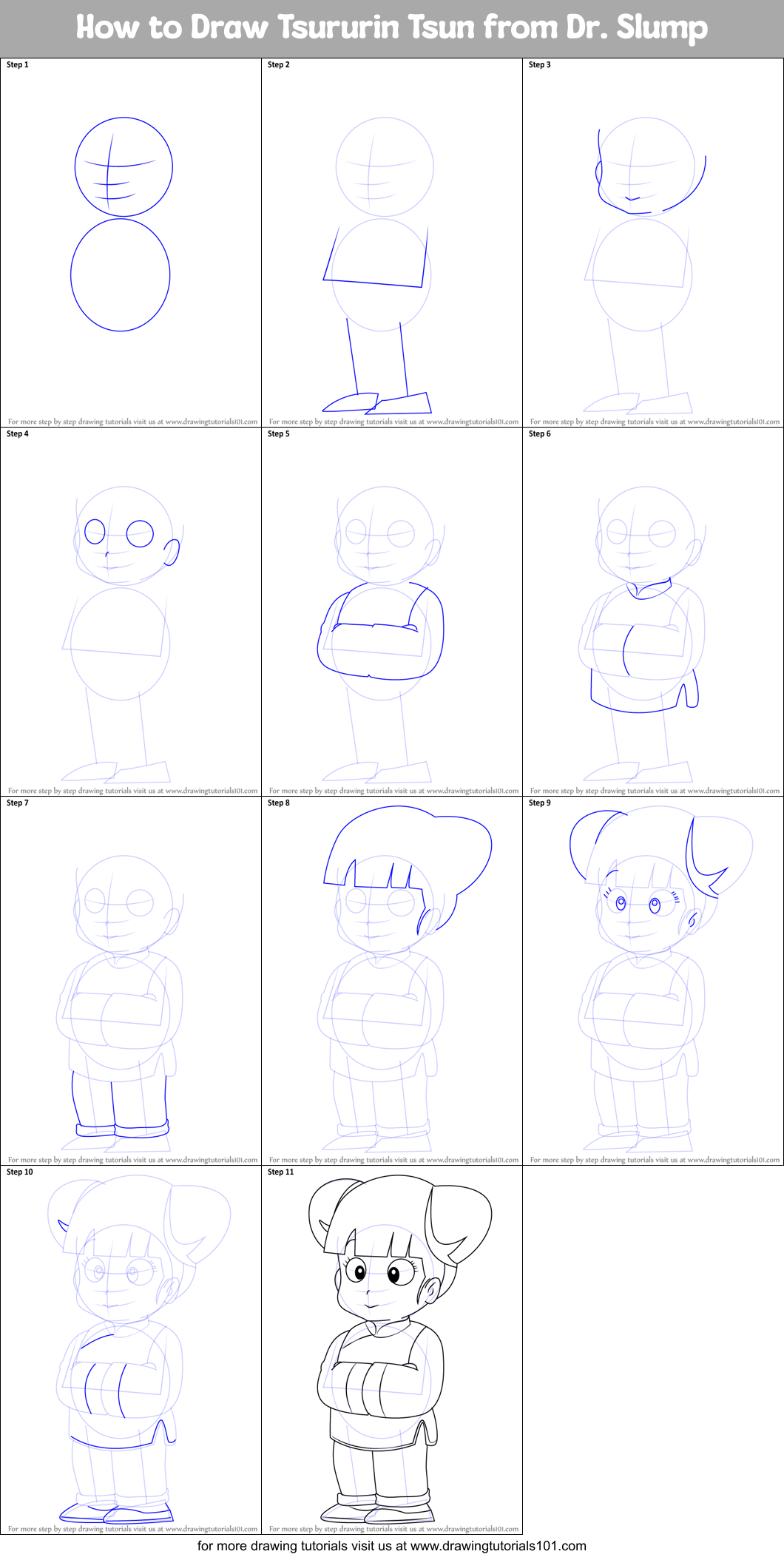 How to Draw Tsururin Tsun from Dr. Slump Printable Step by Step