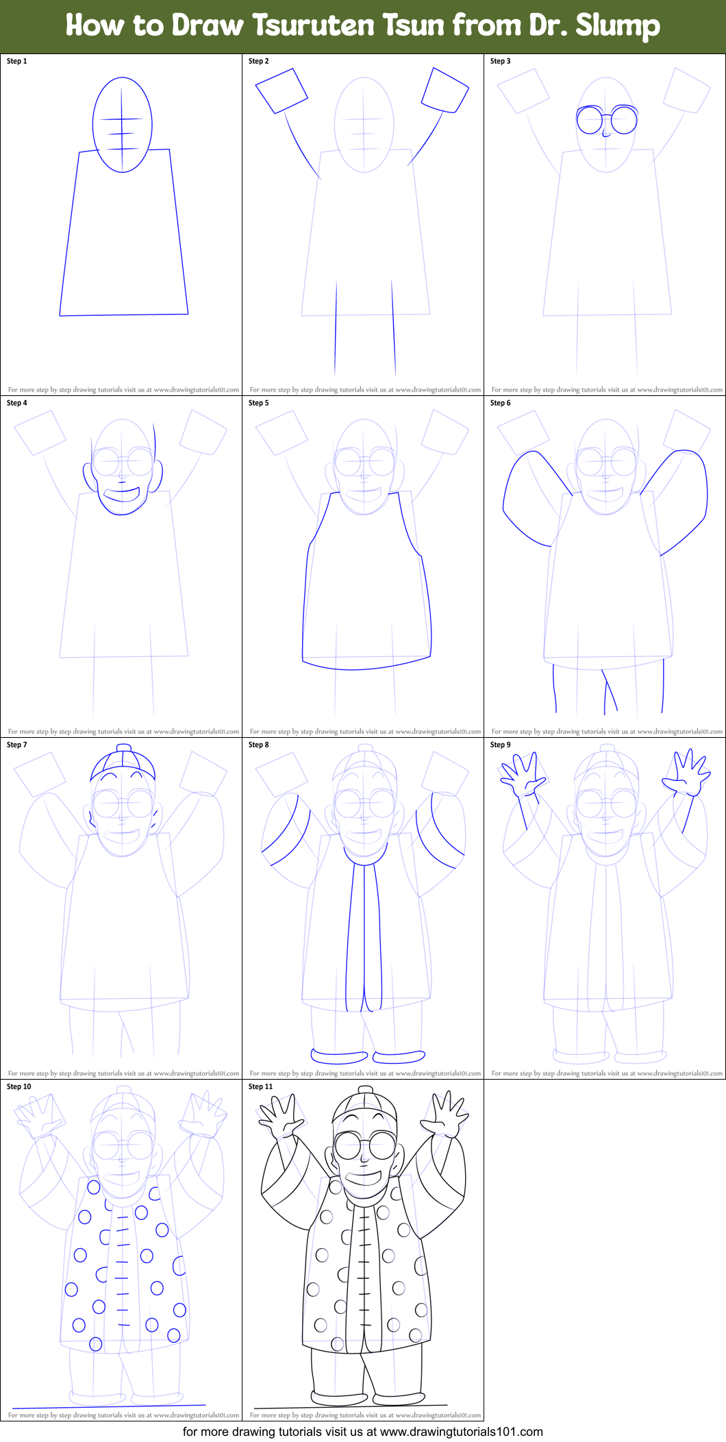 How to Draw Tsuruten Tsun from Dr. Slump Printable Step by Step