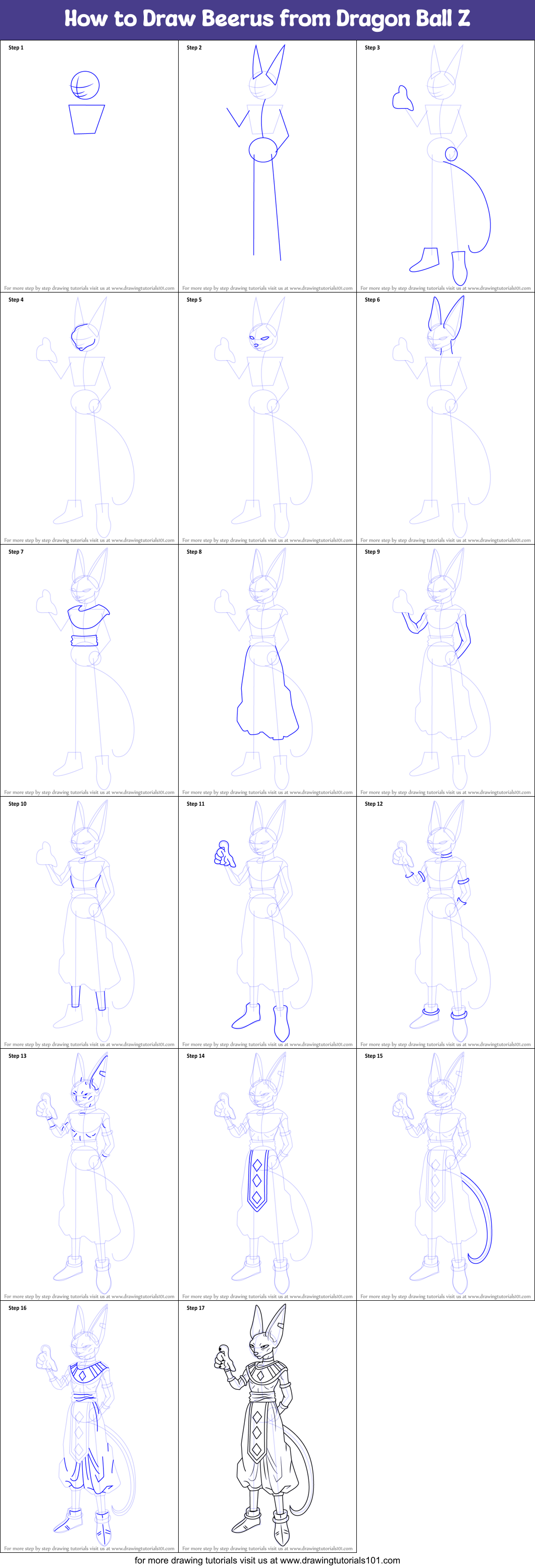 How to Draw Beerus from Dragon Ball Z Printable Step by Step