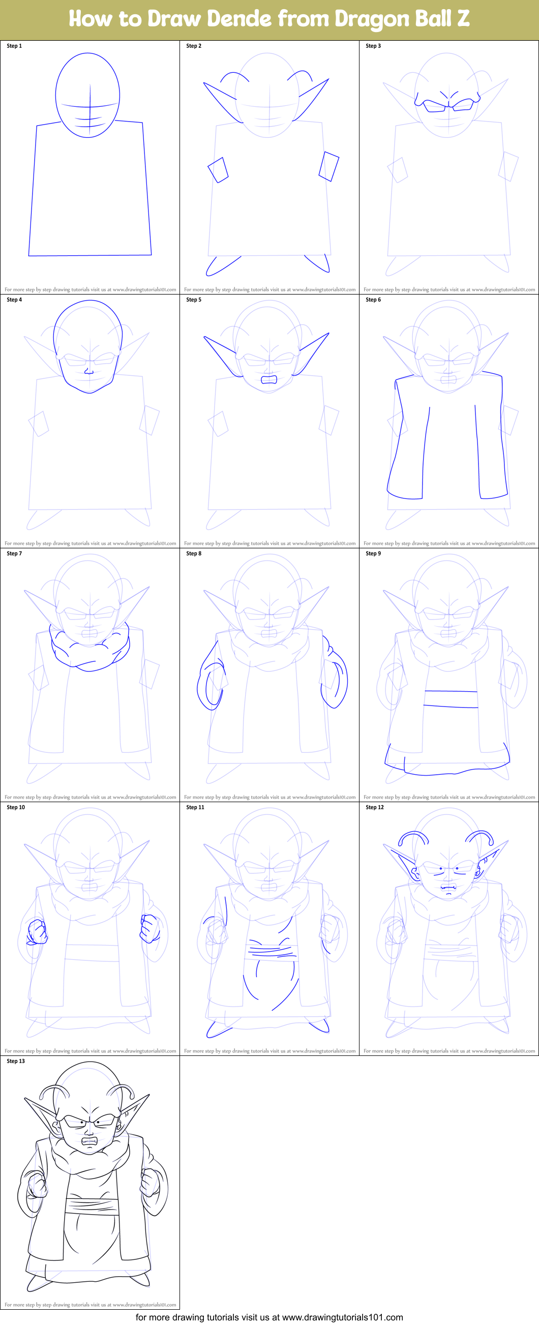How to Draw Dende from Dragon Ball Z Printable Step by Step