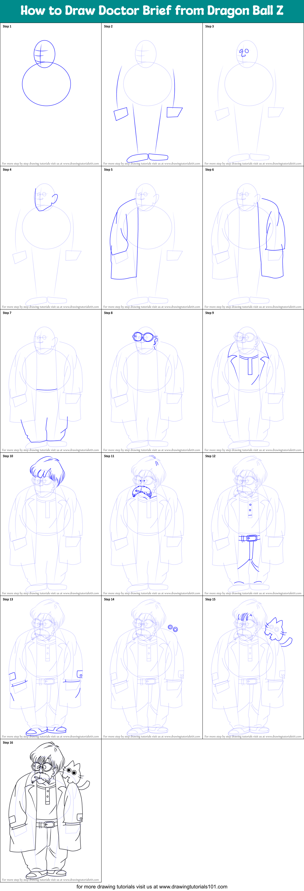 How to Draw Doctor Brief from Dragon Ball Z Printable Step by Step