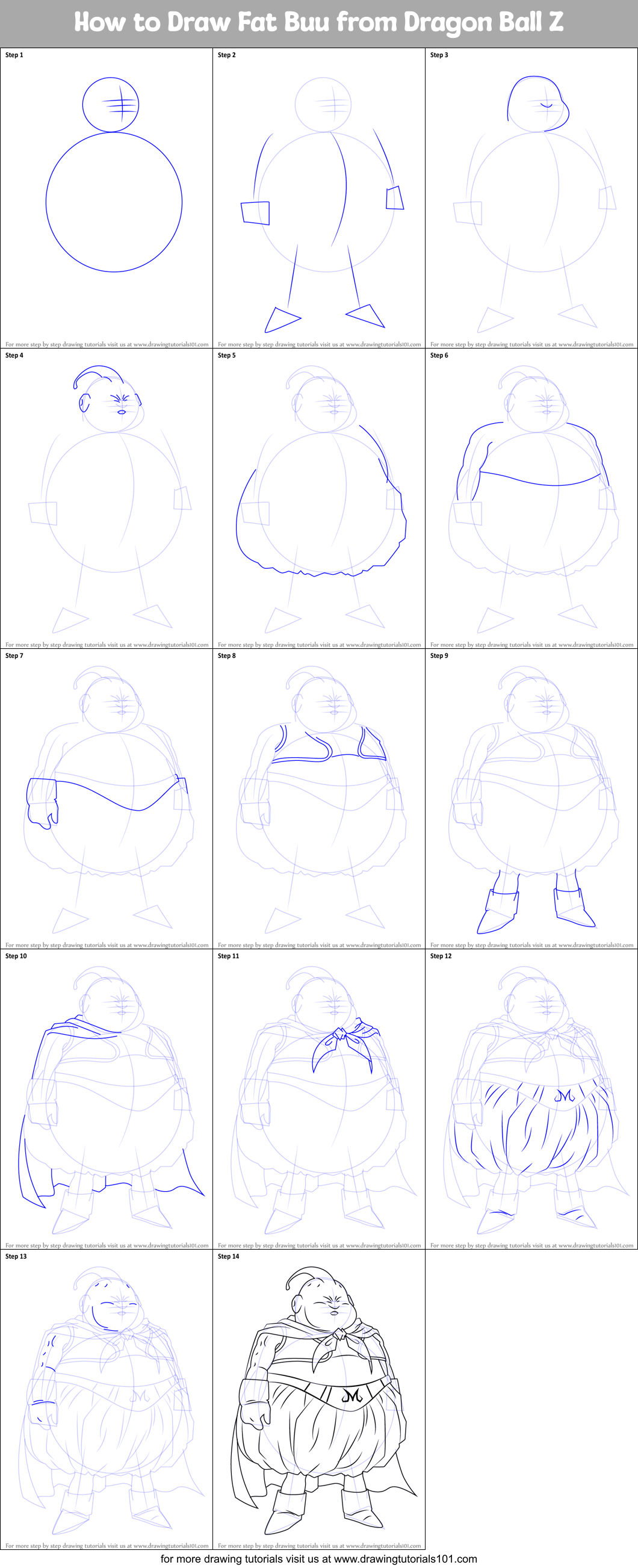 How to Draw Fat Buu from Dragon Ball Z printable step by step drawing sheet ...