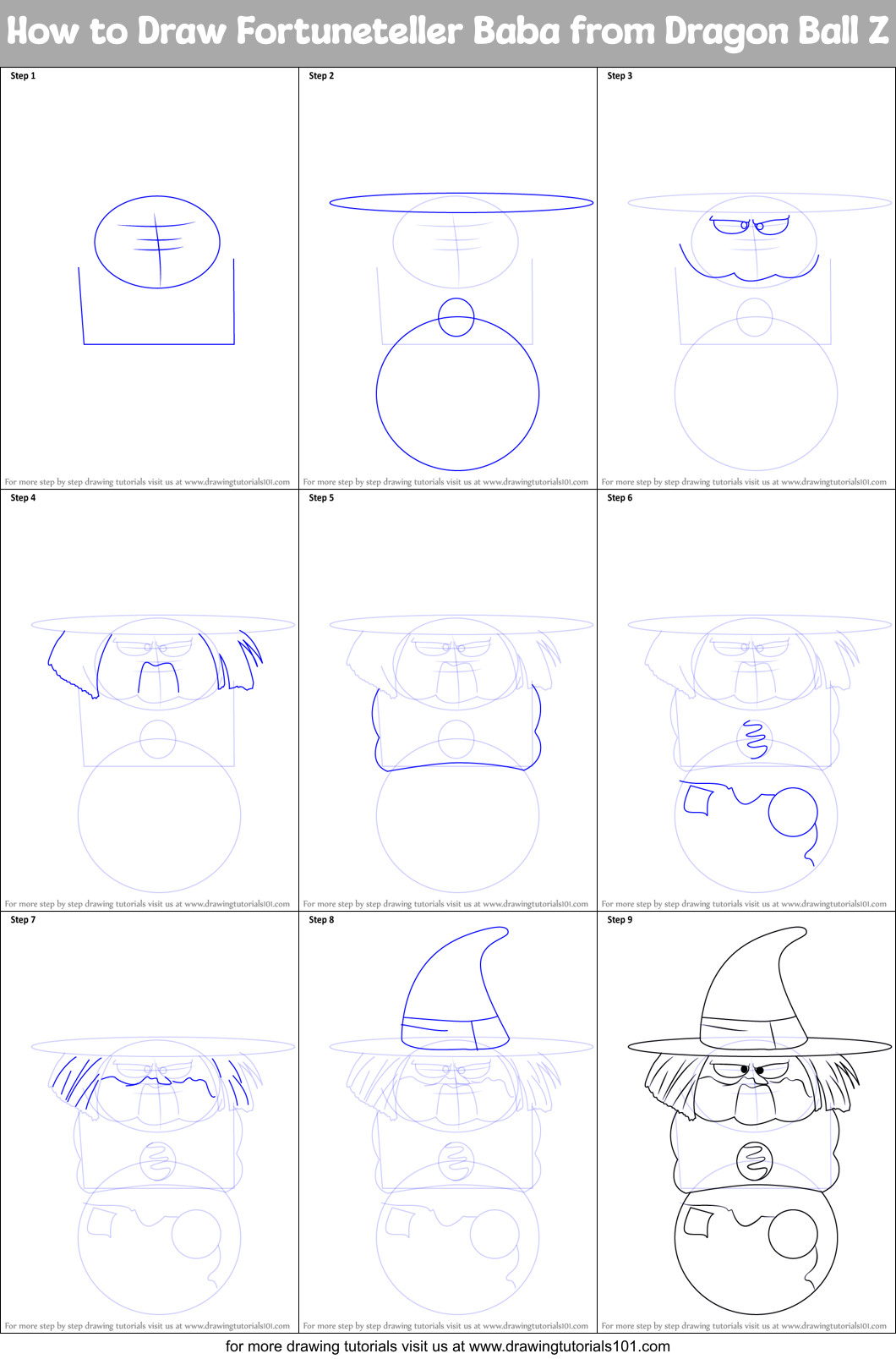 How to Draw Fortuneteller Baba from Dragon Ball Z Printable Step by Step