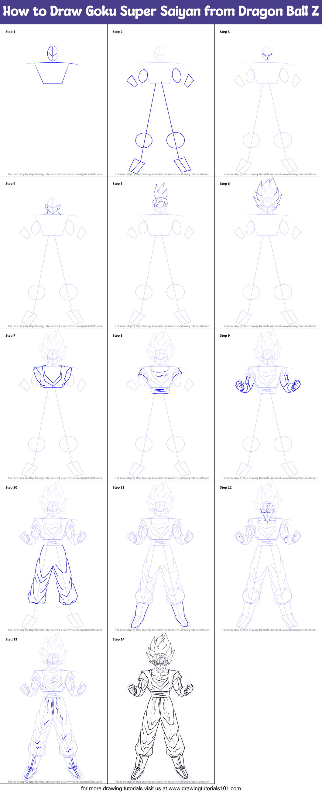 How To Draw Goku Super Saiyan From Dragon Ball Z Printable Step By