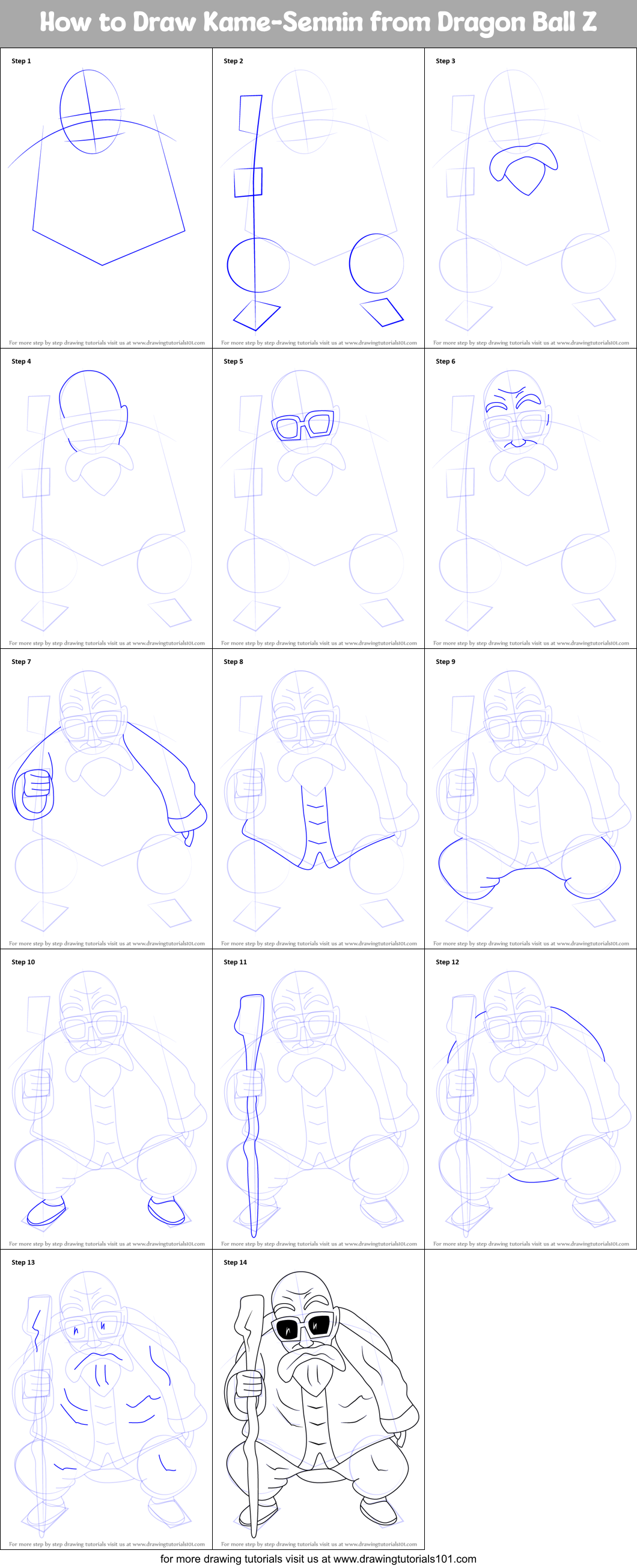 How to Draw Kame-Sennin from Dragon Ball Z Printable Step by Step