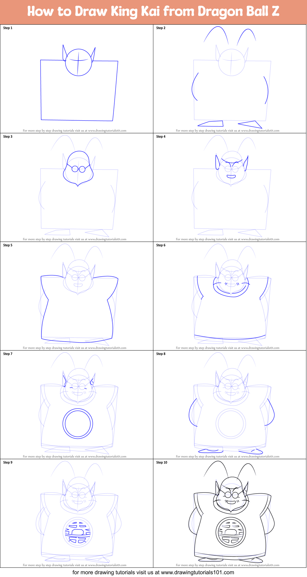 How to Draw King Kai from Dragon Ball Z printable step by ...