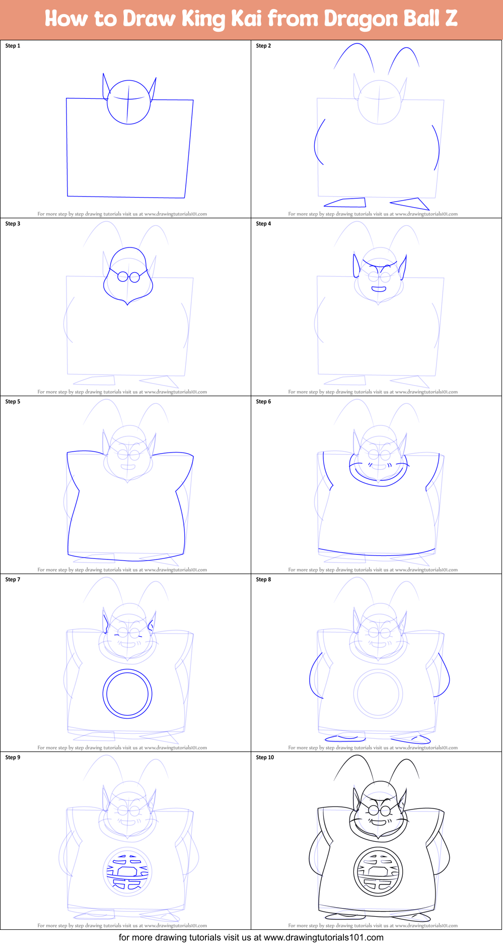 How to Draw King Kai from Dragon Ball Z Printable Step by Step