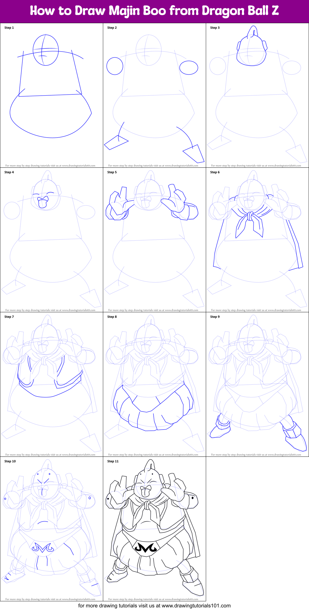 How to Draw Majin Boo from Dragon Ball Z Printable Step by Step