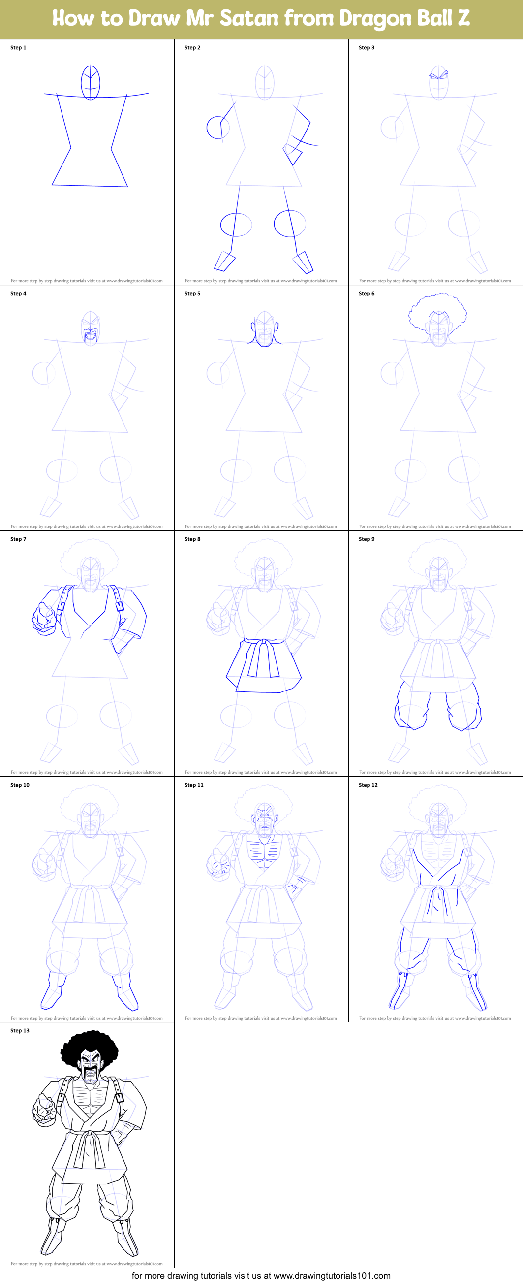 How to Draw Mr Satan from Dragon Ball Z Printable Step by Step