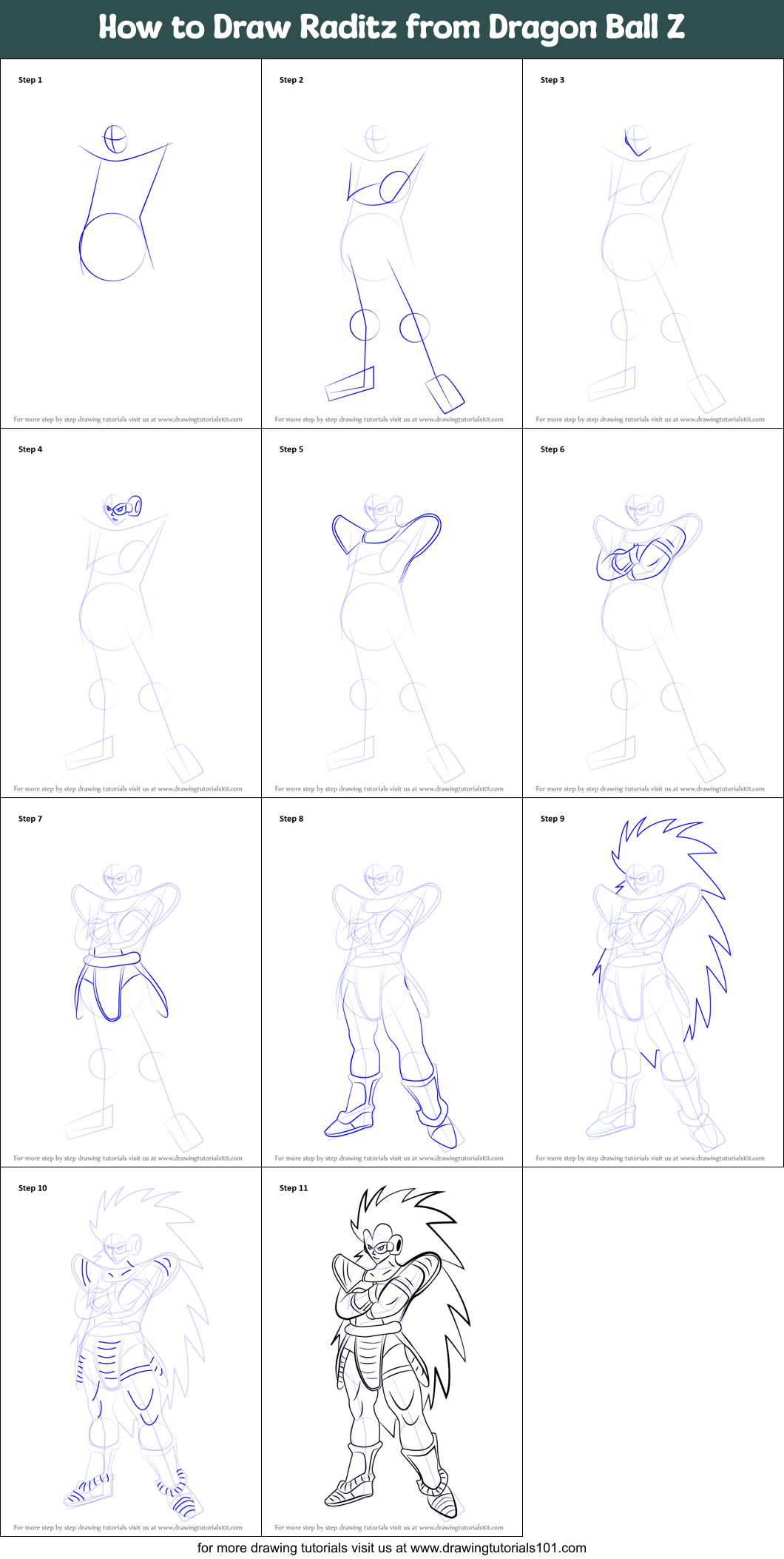 How to Draw Raditz from Dragon Ball Z Printable Step by Step