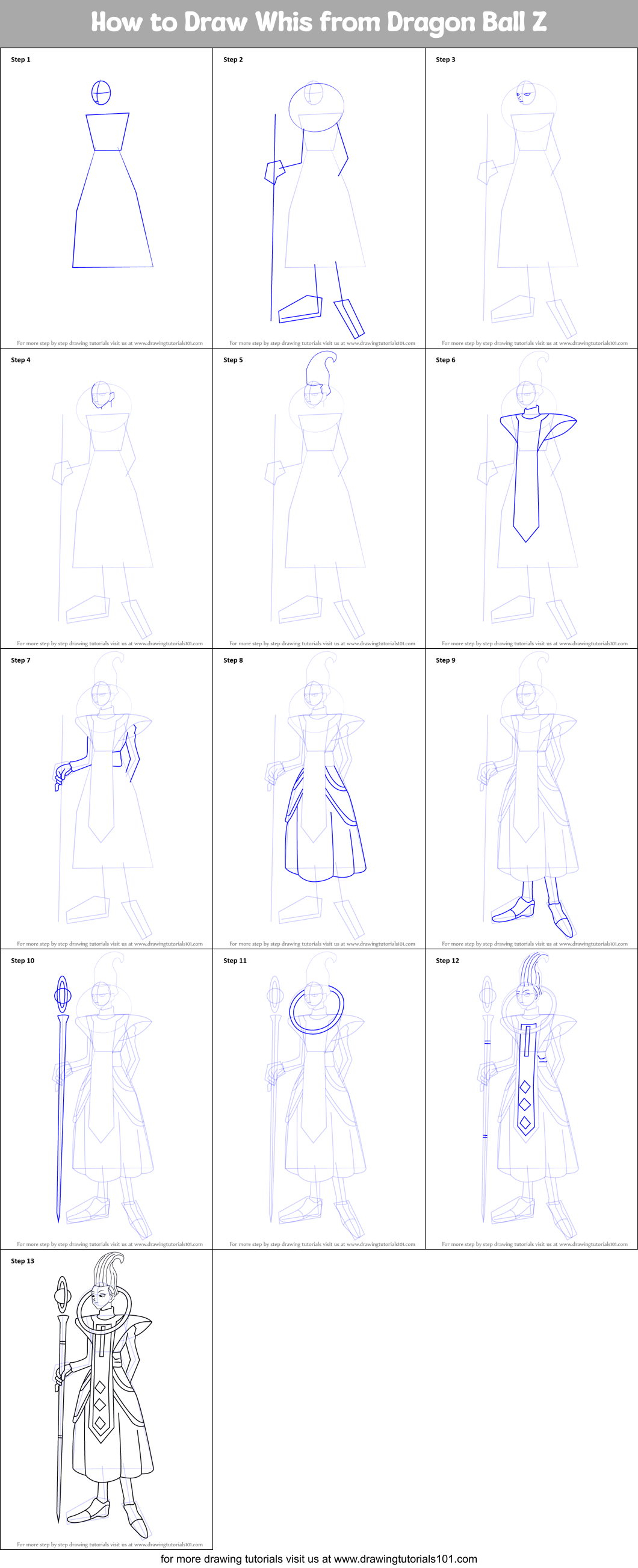 How to Draw Whis from Dragon Ball Z Printable Step by Step