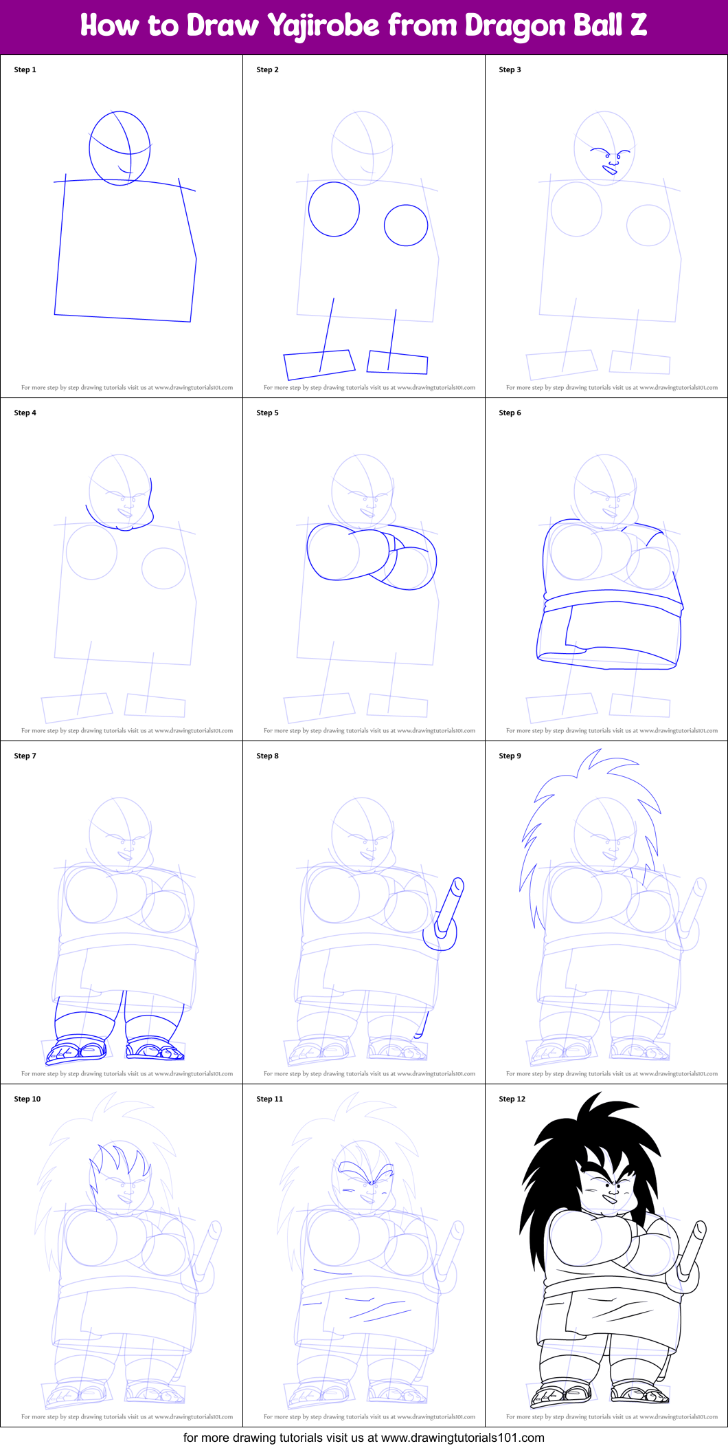 How to Draw Yajirobe from Dragon Ball Z Printable Step by Step