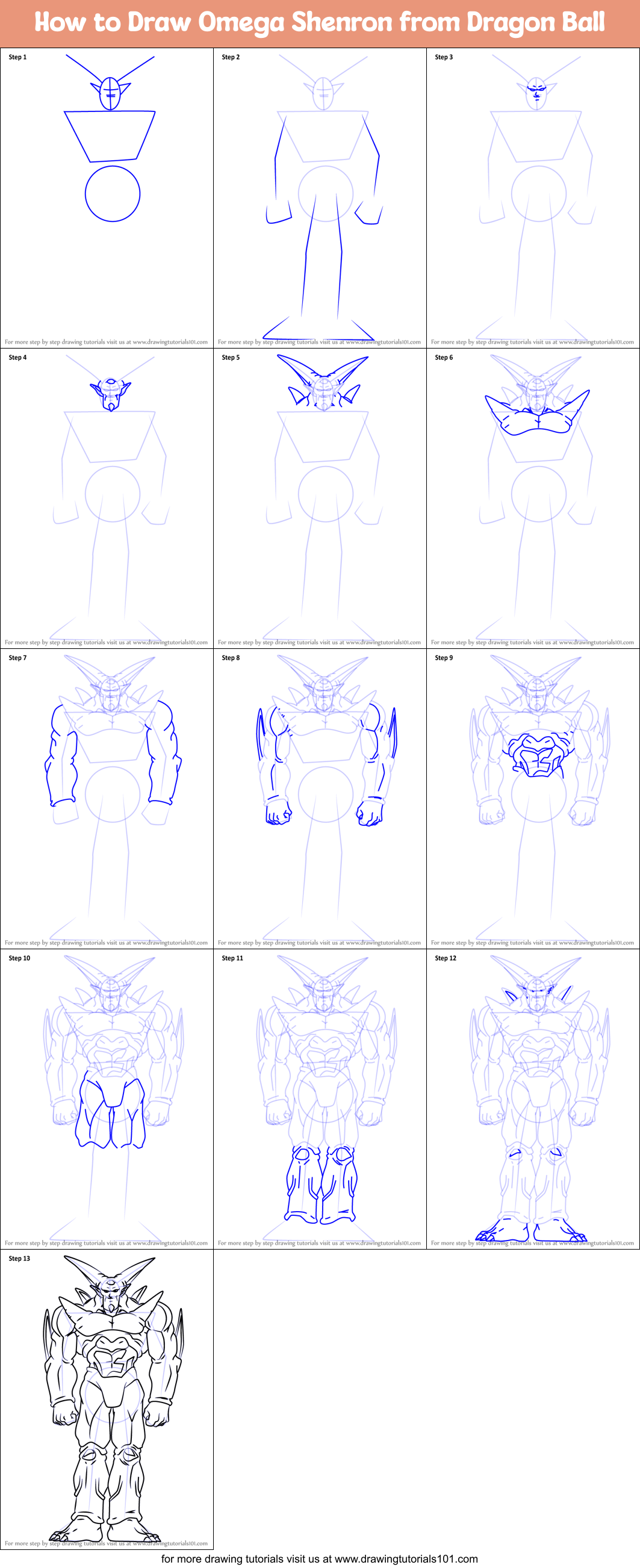 How to Draw Omega Shenron from Dragon Ball Printable Step by Step
