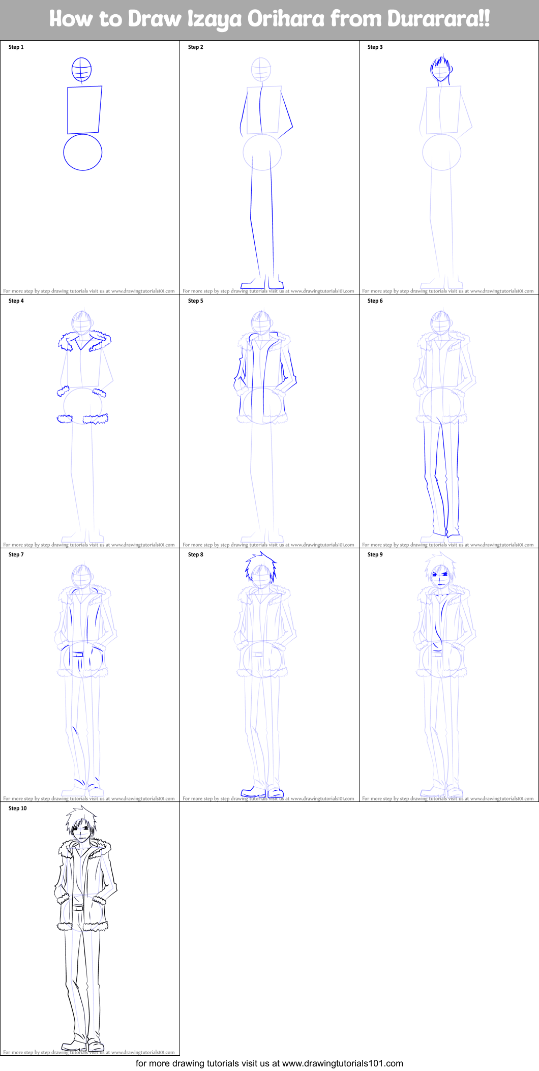 How to Draw Izaya Orihara from Durarara!! Printable Step by Step