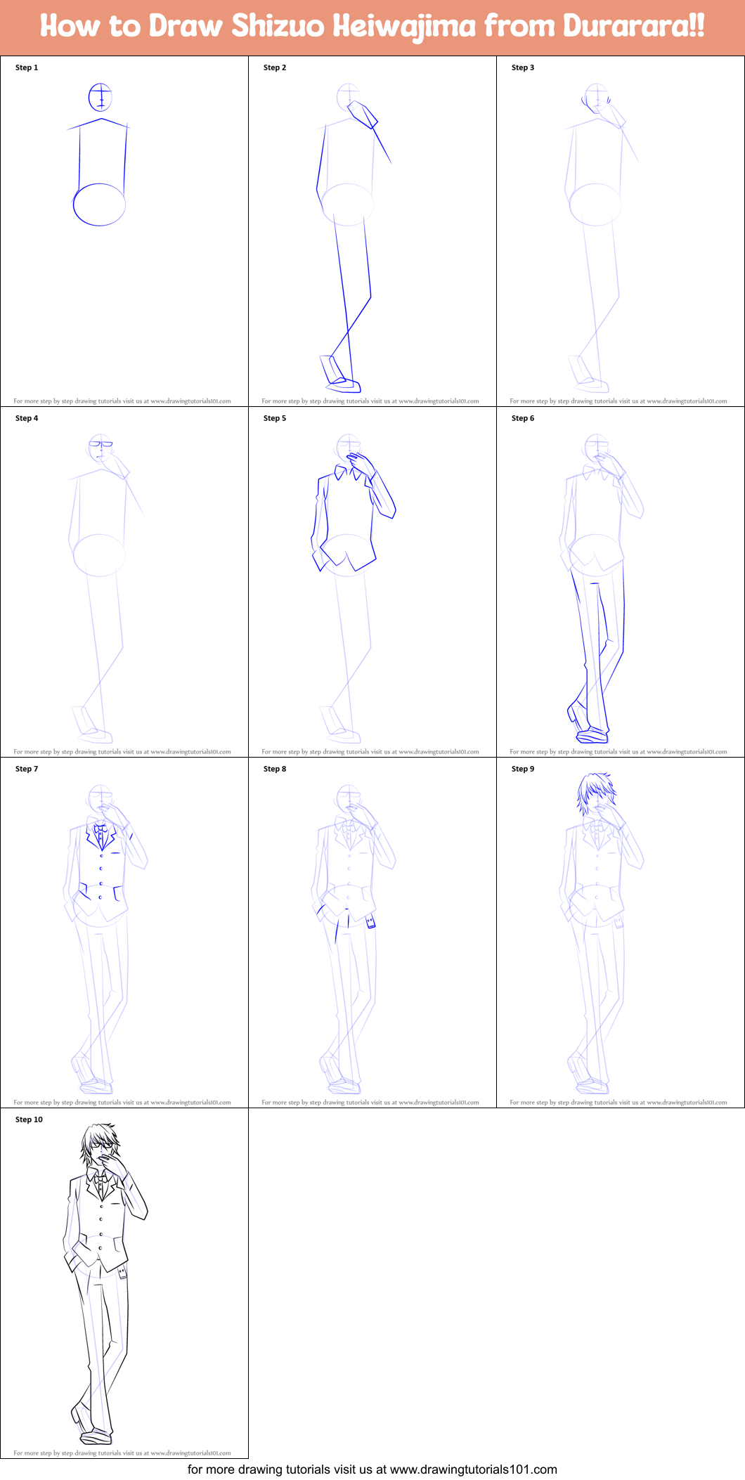 How to Draw Shizuo Heiwajima from Durarara!! Printable Step by Step