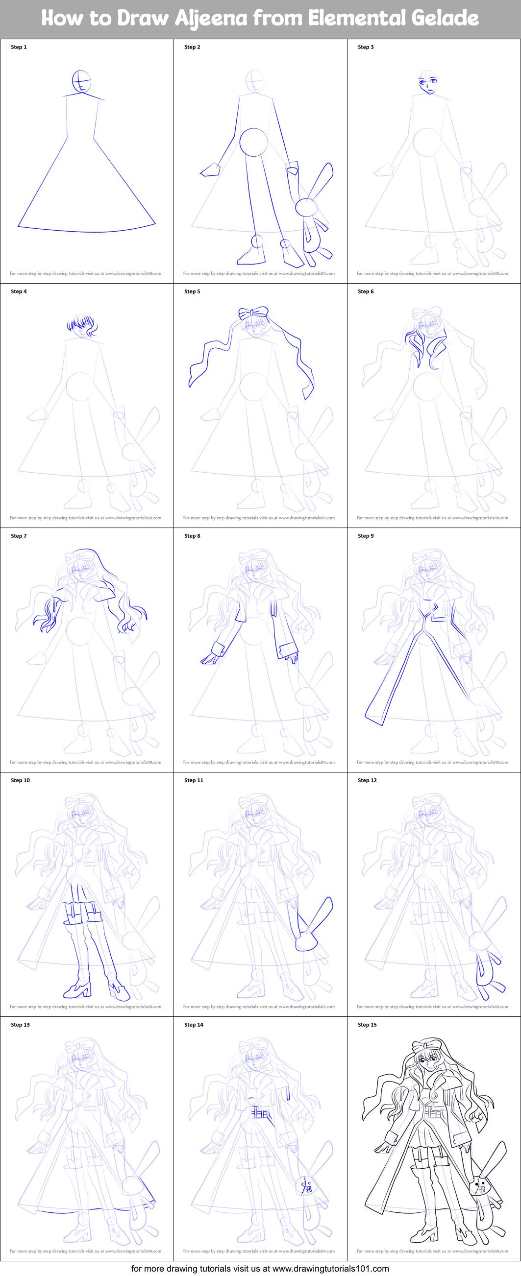 How to Draw Aljeena from Elemental Gelade Printable Step by Step
