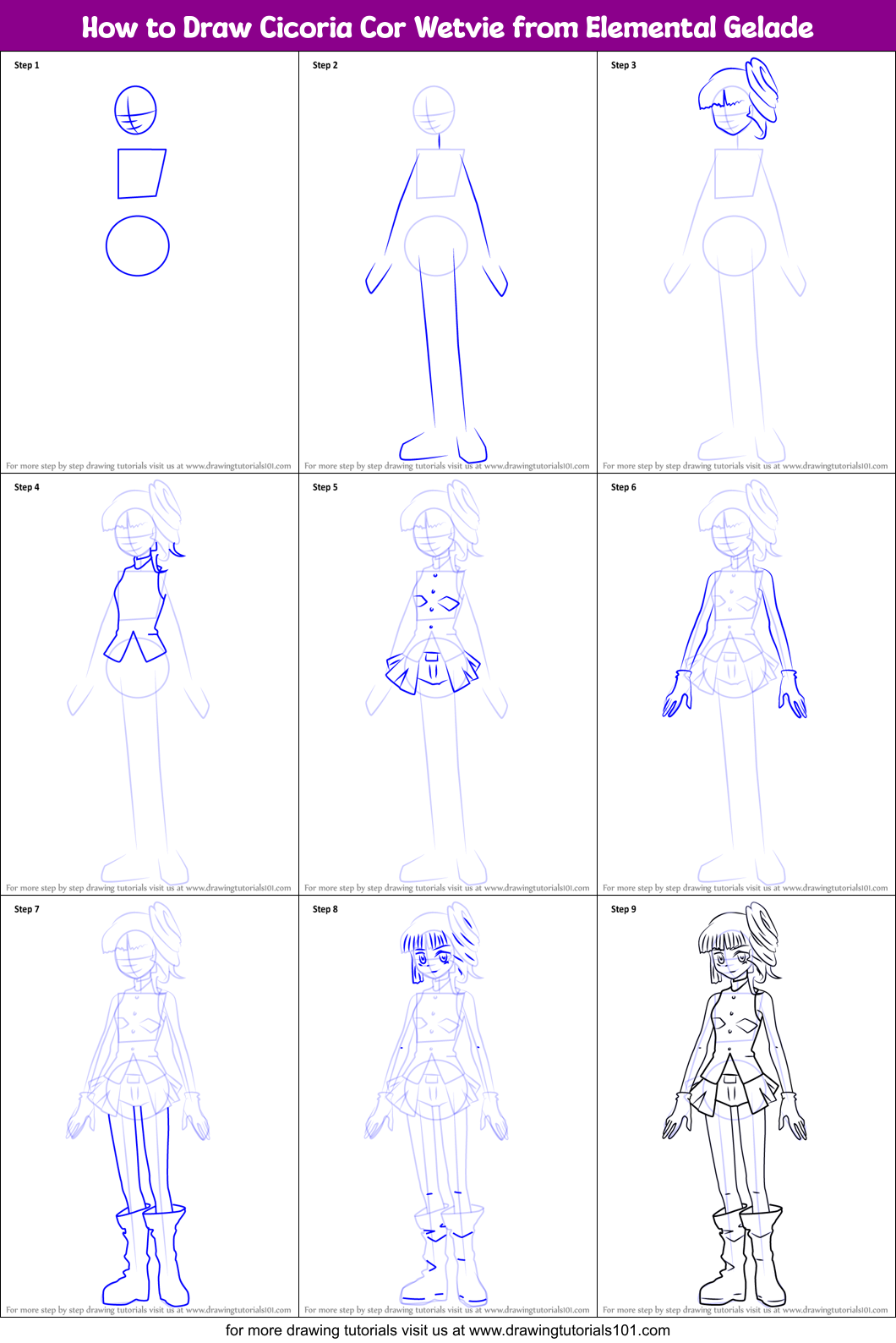 How to Draw Cicoria Cor Wetvie from Elemental Gelade Printable Step by Step