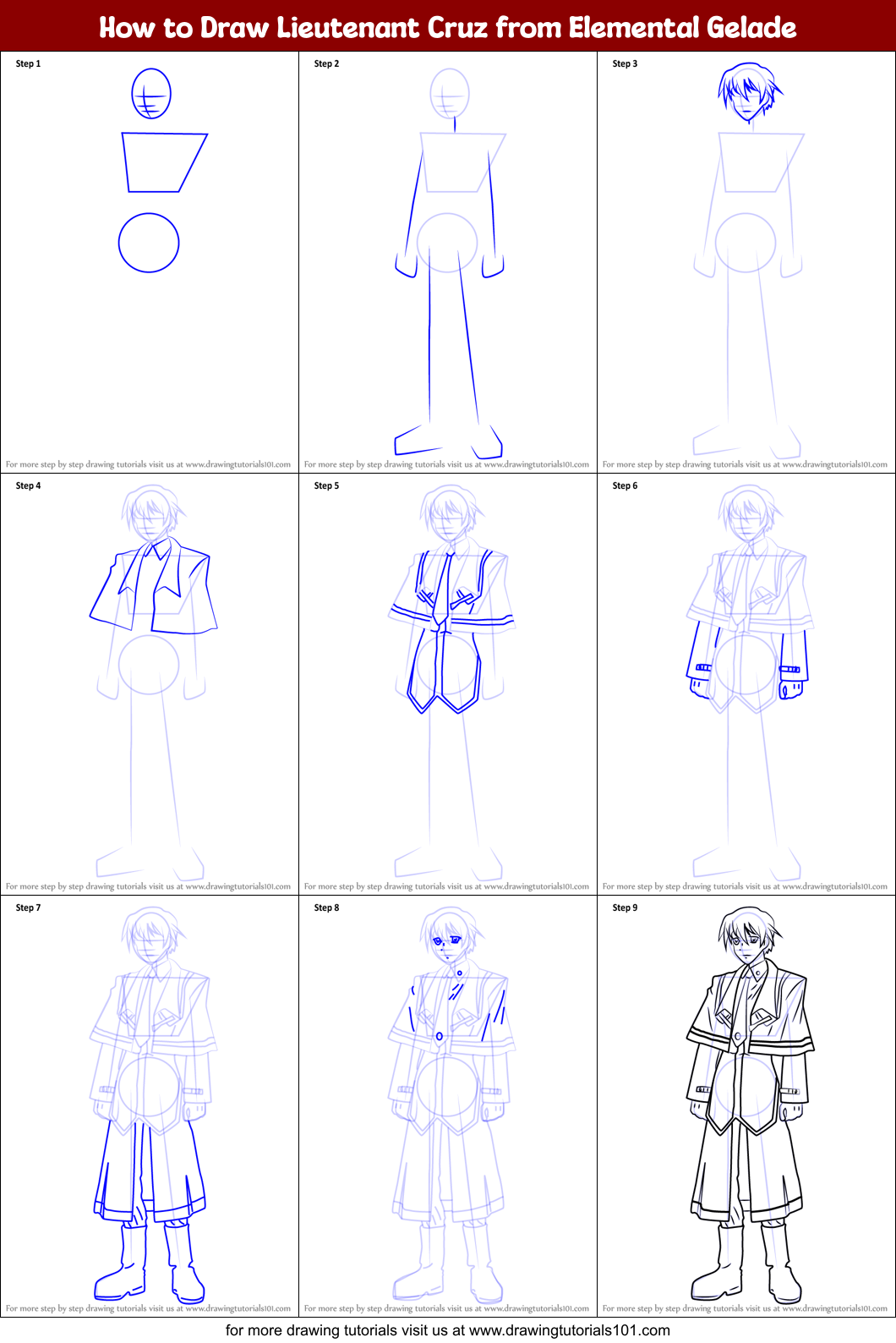 How to Draw Lieutenant Cruz from Elemental Gelade Printable Step by Step