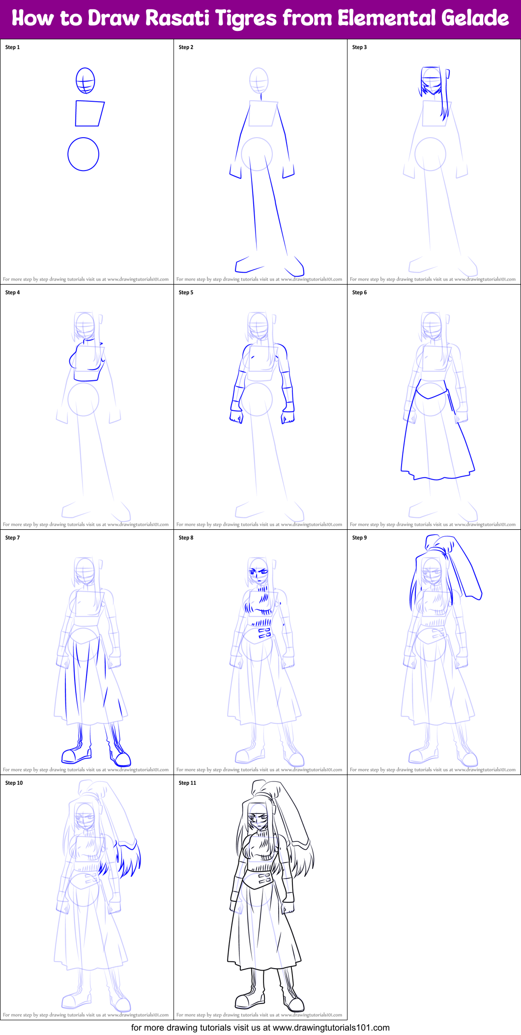 How to Draw Rasati Tigres from Elemental Gelade Printable Step by Step