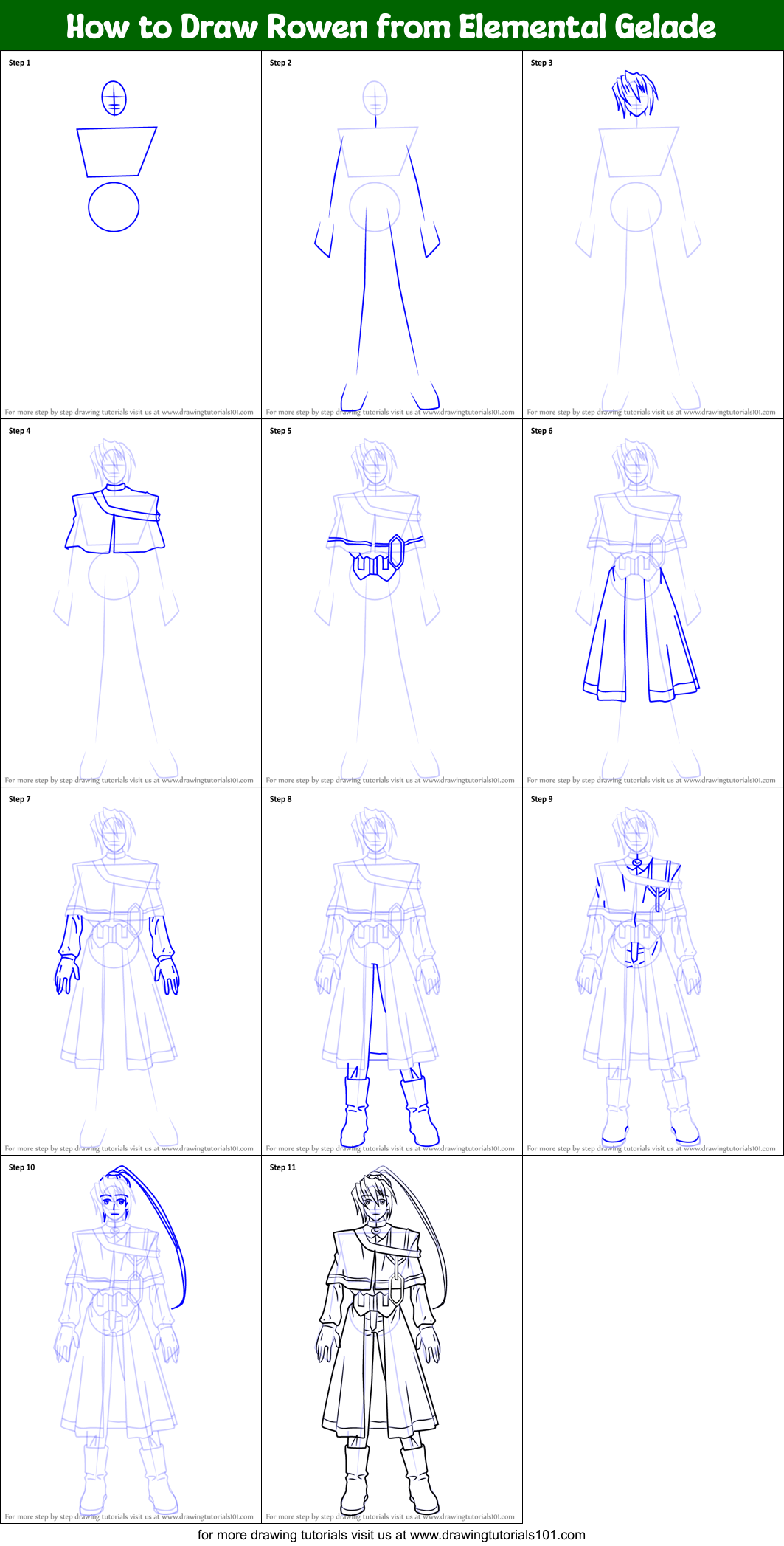 How to Draw Rowen from Elemental Gelade Printable Step by Step