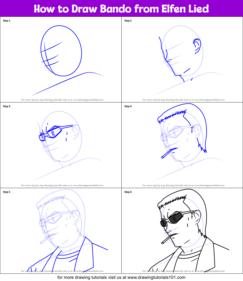 How to Draw Bando from Elfen Lied Printable Step by Step
