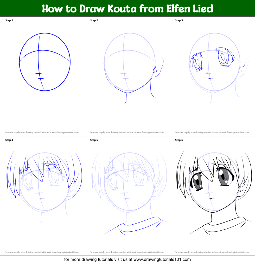 How to Draw Kouta from Elfen Lied Printable Step by Step
