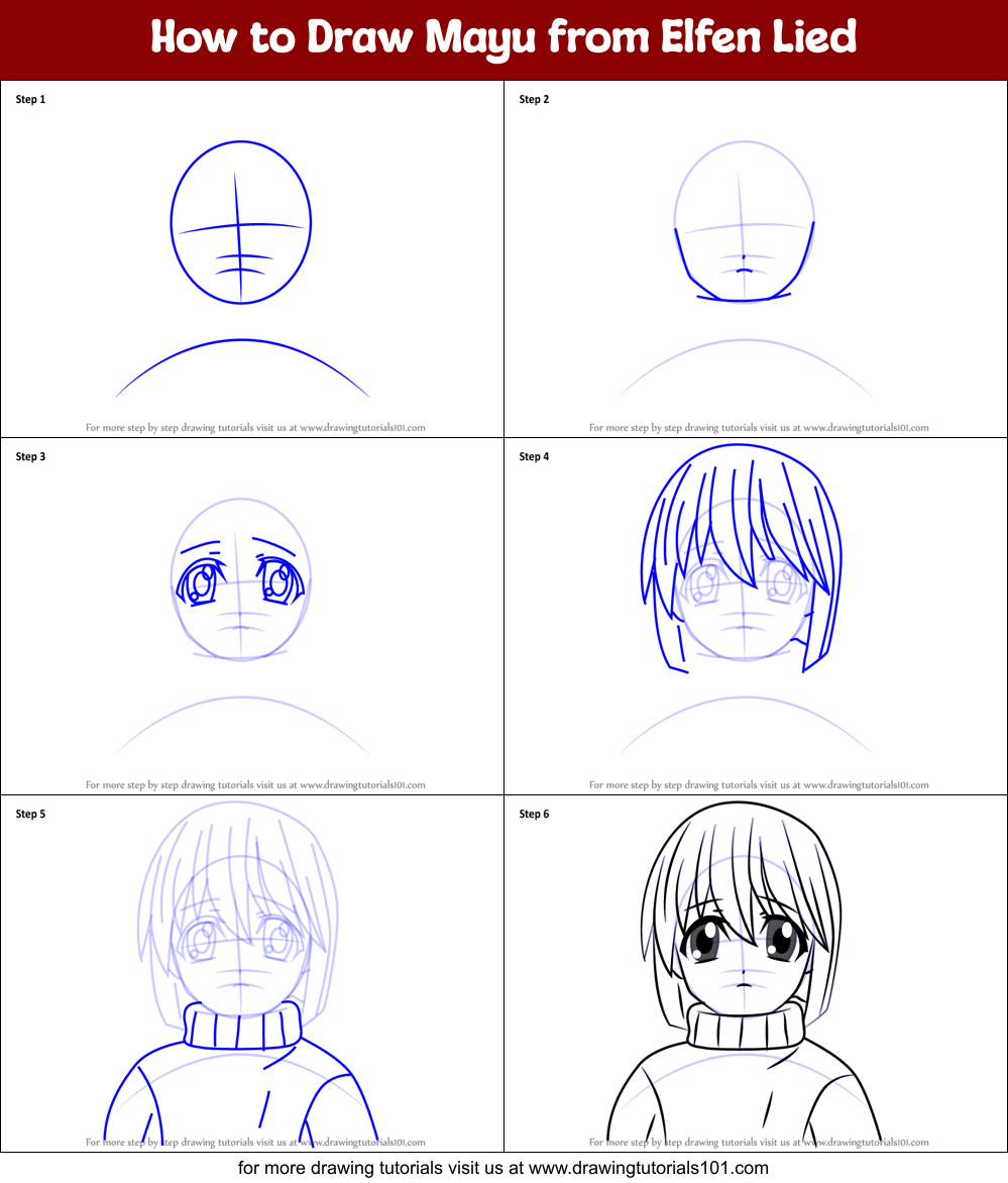 How to Draw Mayu from Elfen Lied Printable Step by Step