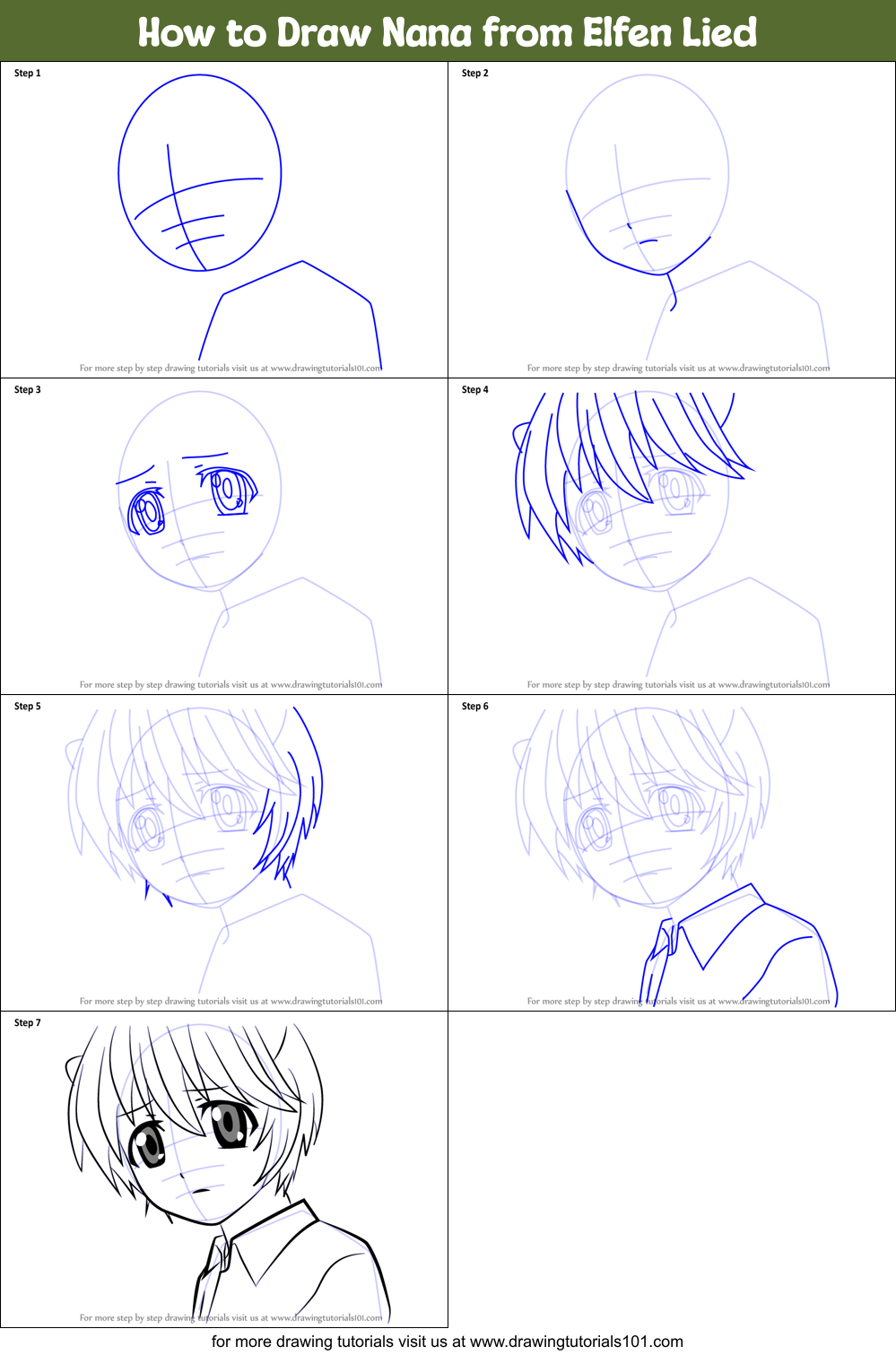 How to Draw Nana from Elfen Lied Printable Step by Step