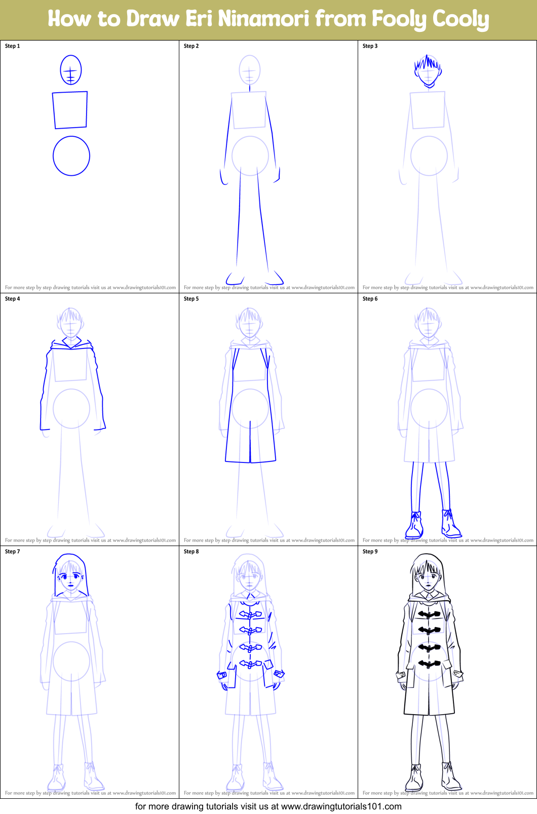 How to Draw Eri Ninamori from Fooly Cooly Printable Step by Step