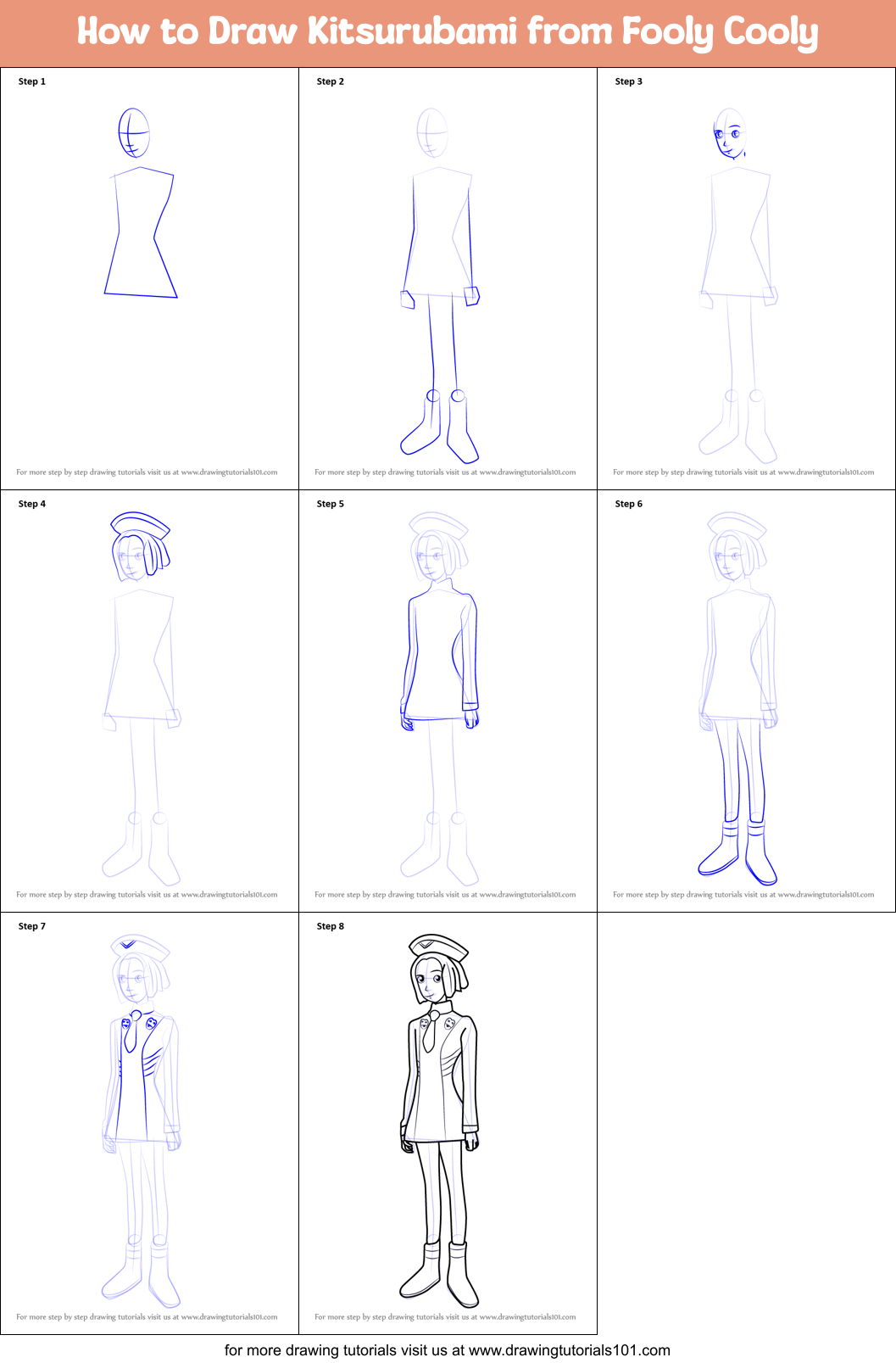 How to Draw Kitsurubami from Fooly Cooly Printable Step by Step