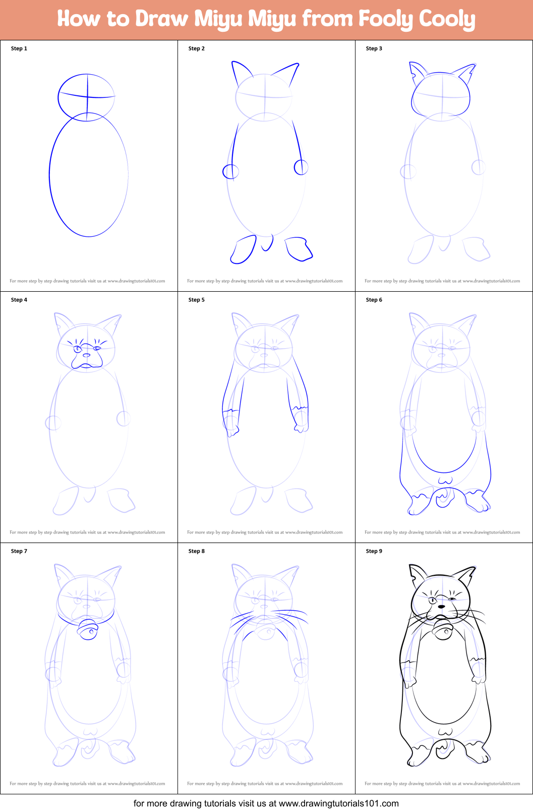 How to Draw Miyu Miyu from Fooly Cooly Printable Step by Step