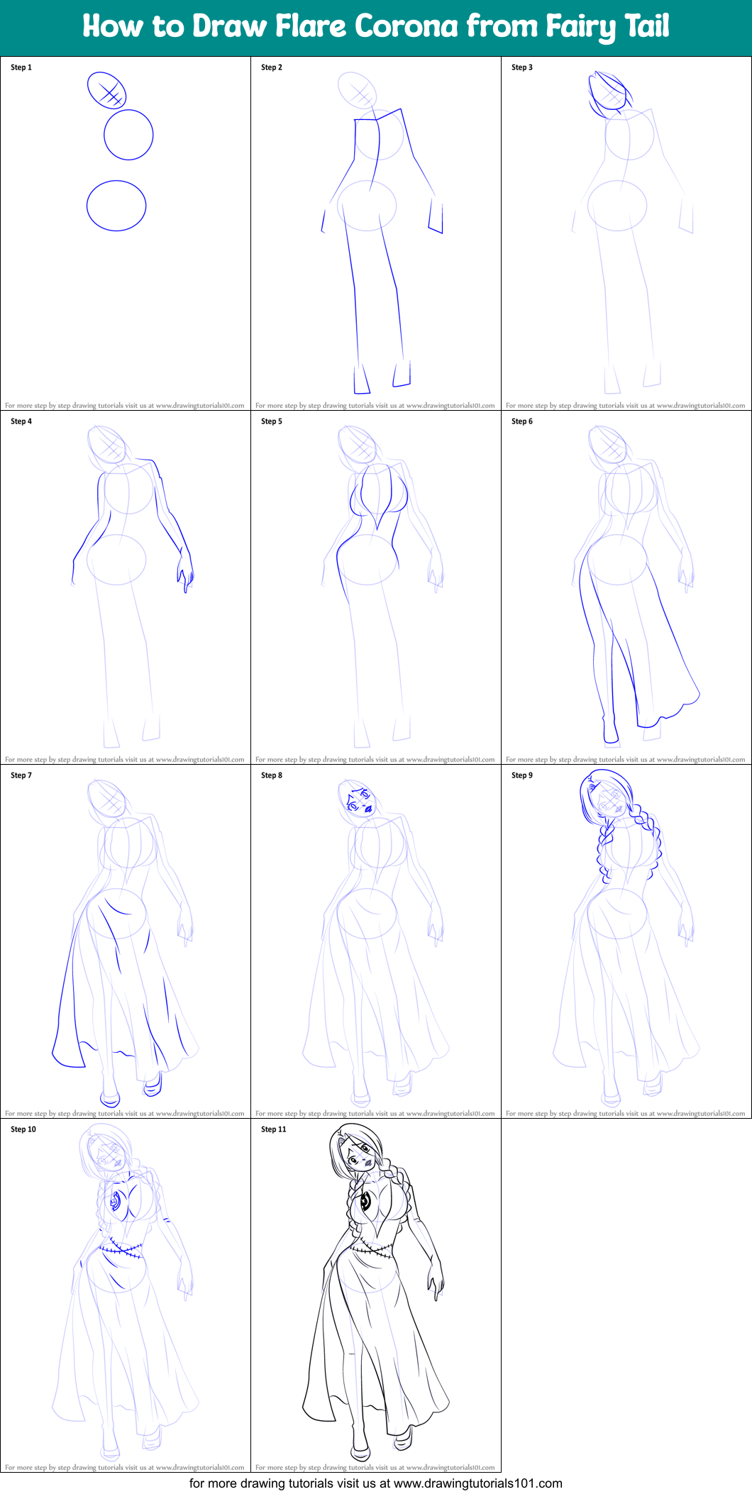 How to Draw Flare Corona from Fairy Tail Printable Step by Step