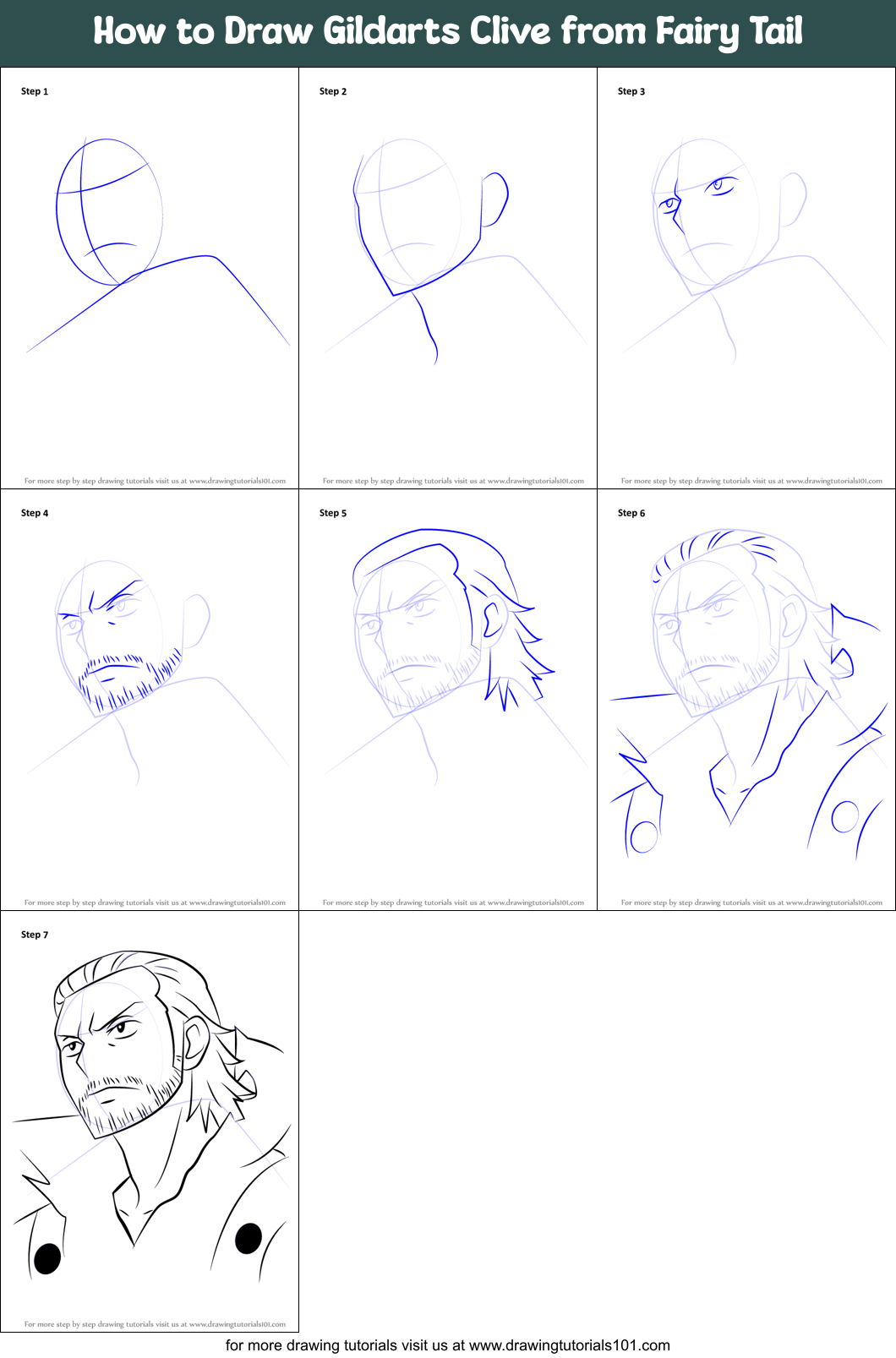 How to Draw Gildarts Clive from Fairy Tail Printable Step by Step