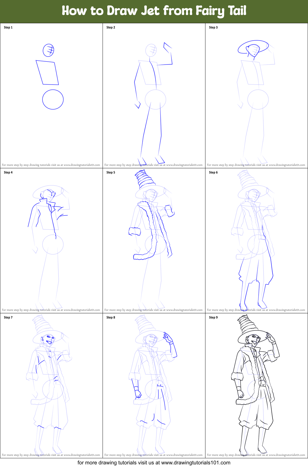 How to Draw Jet from Fairy Tail Printable Step by Step