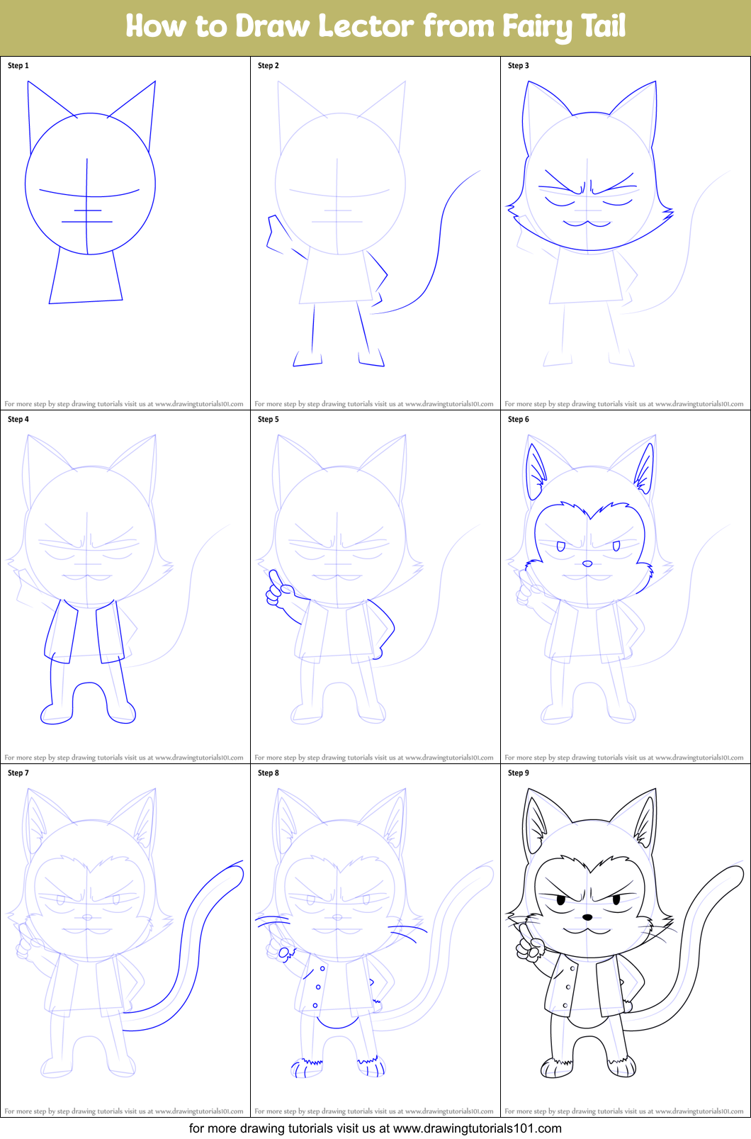 How to Draw Lector from Fairy Tail Printable Step by Step